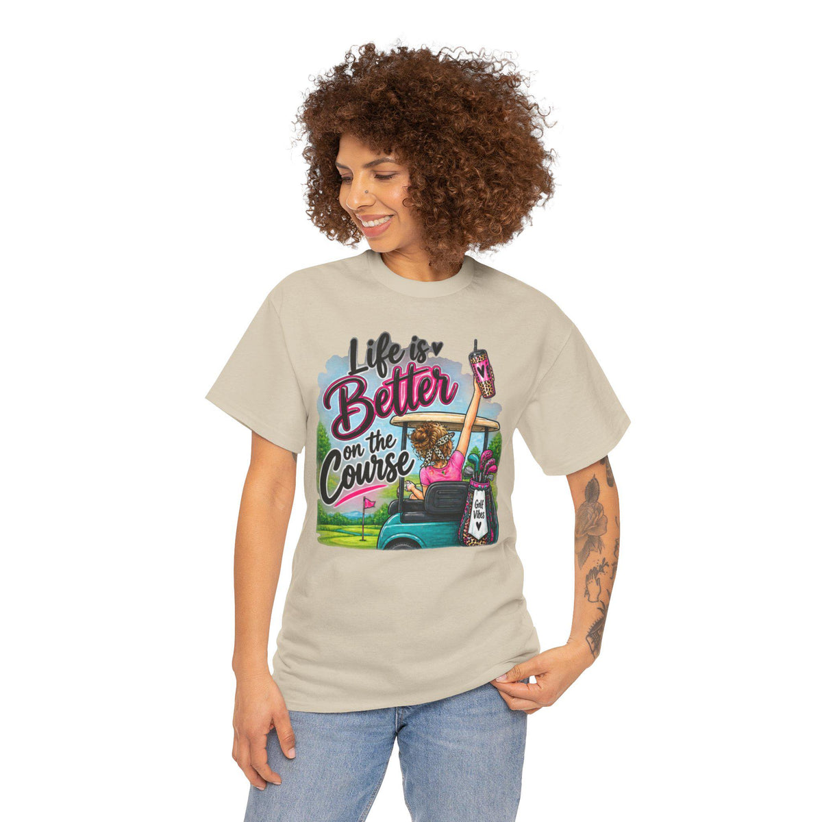 Women's Golf T-Shirt | Retro Cart, Bag, Tee Humor (100% Cotton)