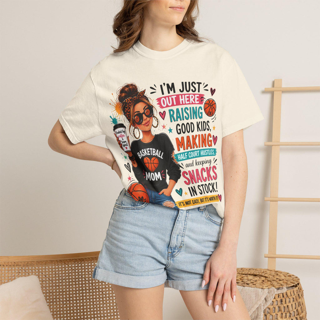 Basketball Mom Graphic Tee, Garment-Dyed Cotton, Relaxed Fit