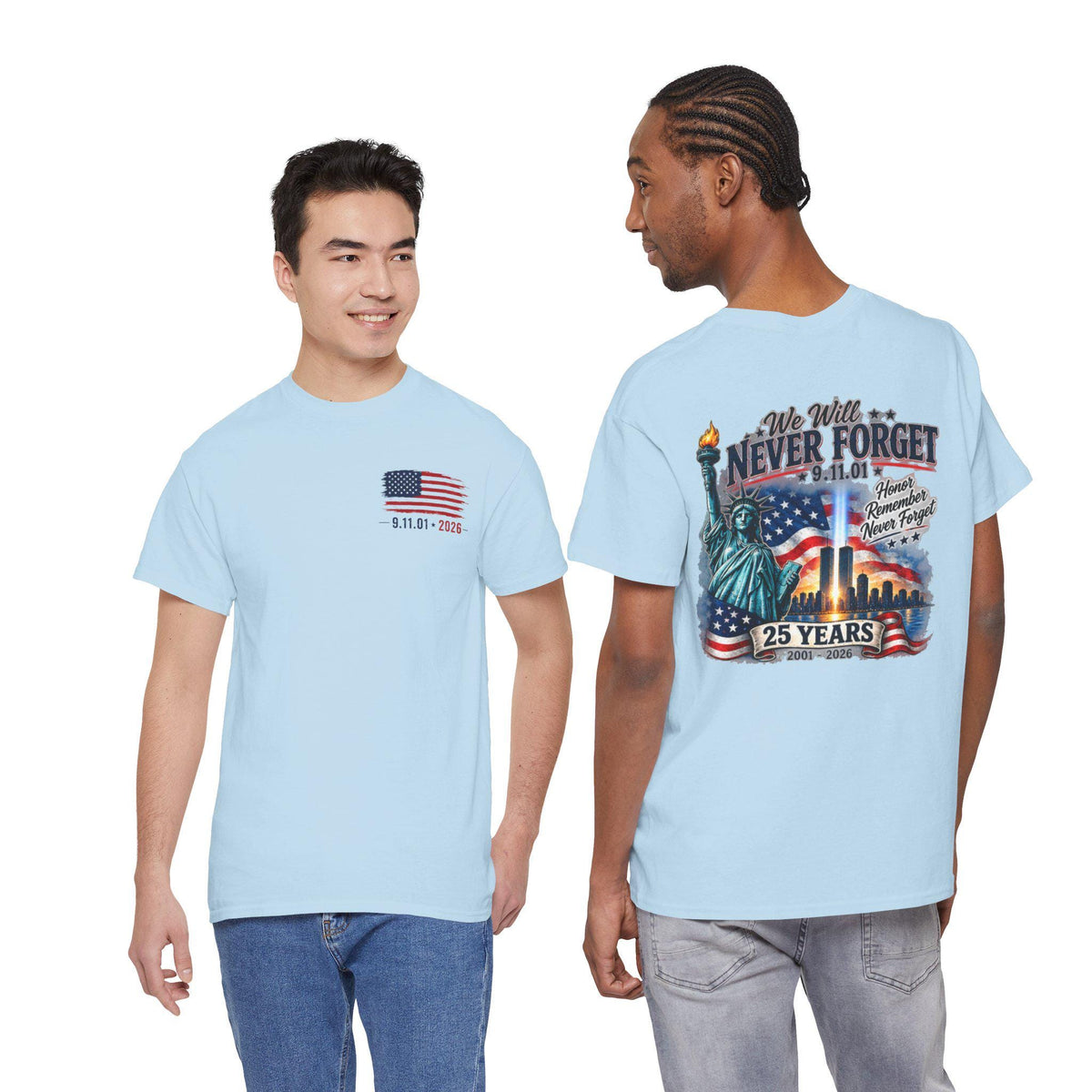 9/11 Memorial Tee | Statue of Liberty, Twin Towers, American Flag (25 Years)