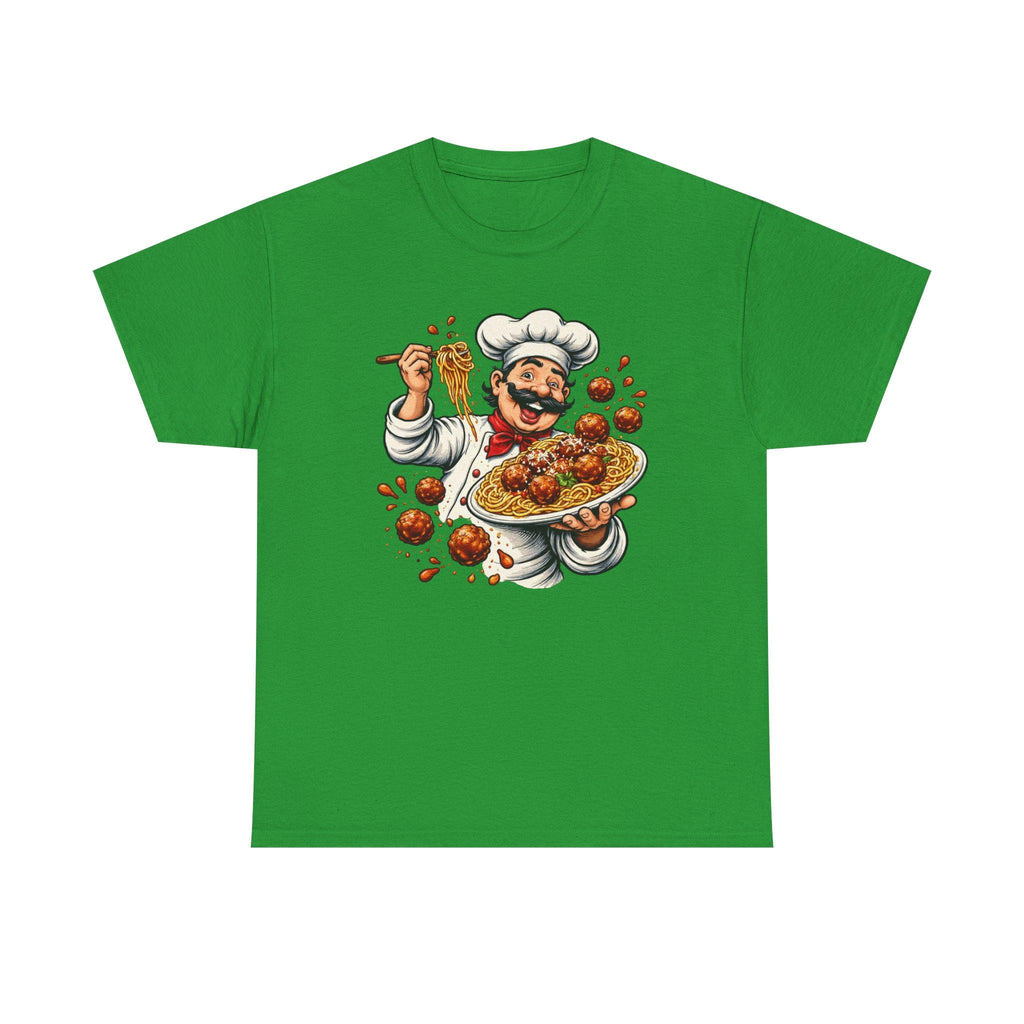 Happy Chef with Spaghetti and Meatballs T-Shirt | Pasta Cook Illustration