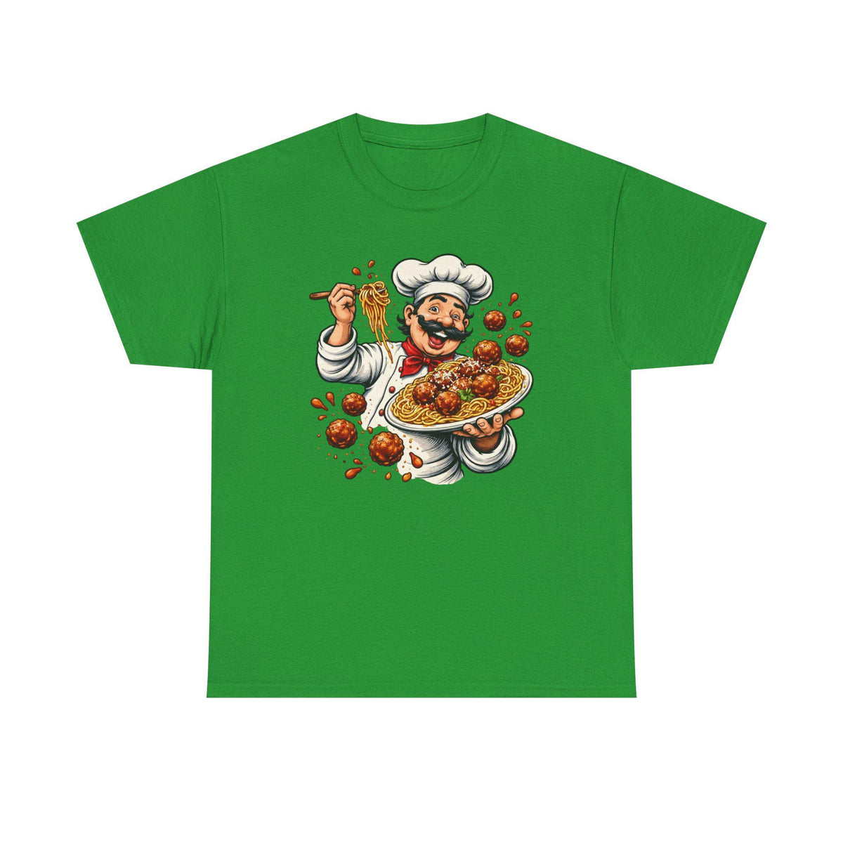 Happy Chef with Spaghetti and Meatballs T-Shirt | Pasta Cook Illustration