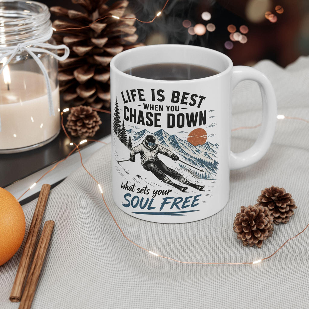 Life Is Better Chasing Snow, Mug | Ski Mountain Cabin Coffee Cup