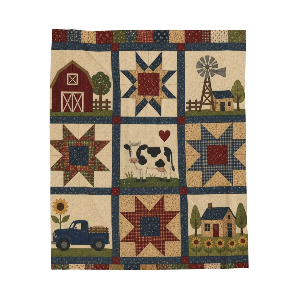 Farmhouse Patchwork Plush Blanket | Country Style, Cozy Comfort (Faux Patchwork)