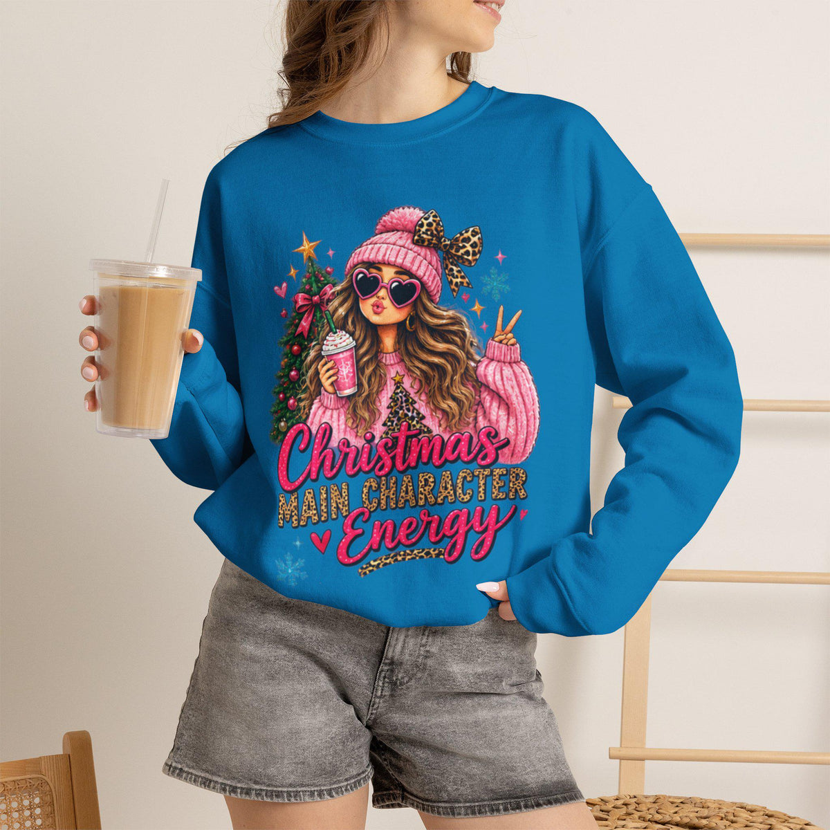 Pink Christmas Tree Sweatshirt, GenZ Christmas Crewneck, Cute Holiday Sweatshirt for Her, Retro Xmas Gift, Trendy Womens Winter Top