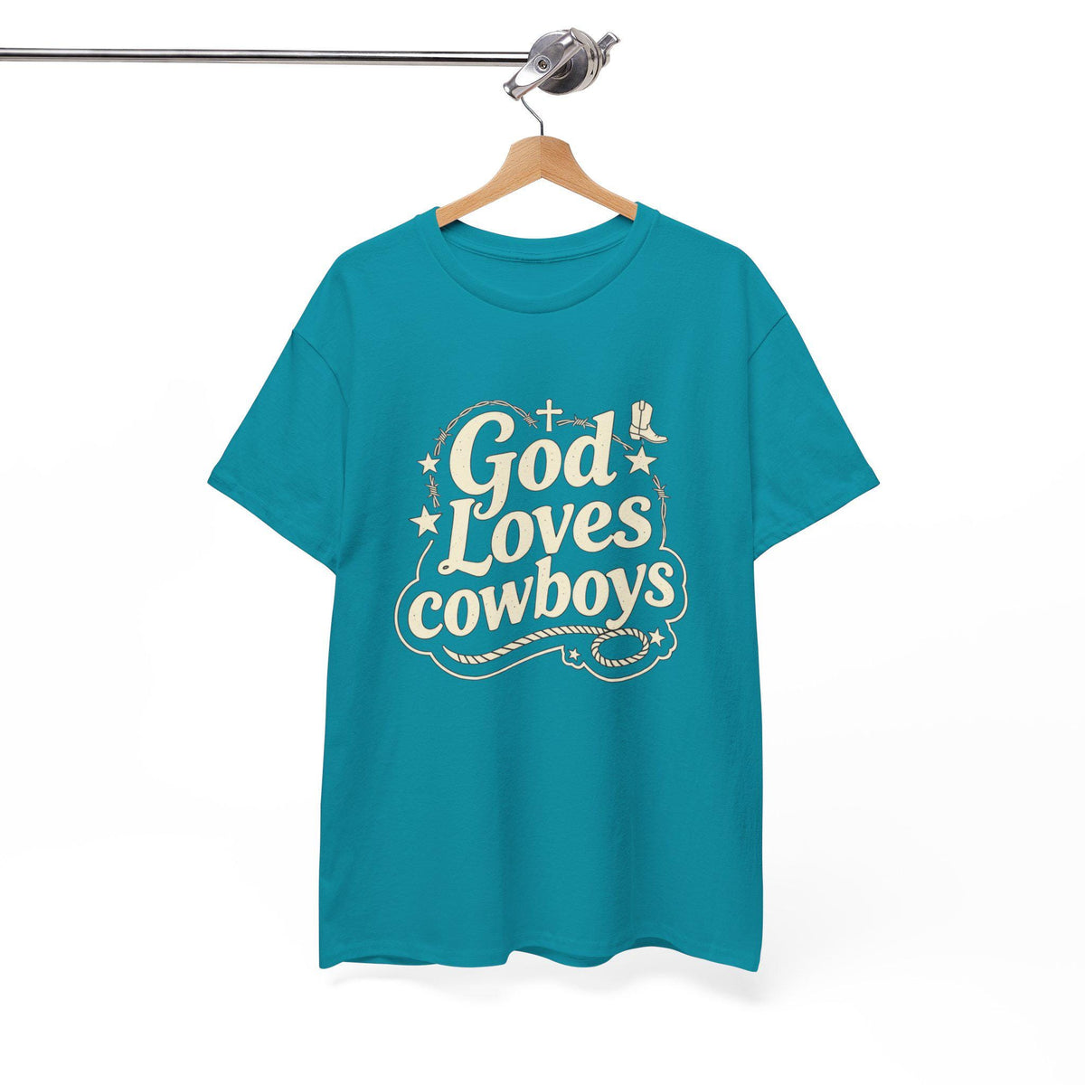 God Loves Cowboys T-Shirt | Western Christian Typography Tee