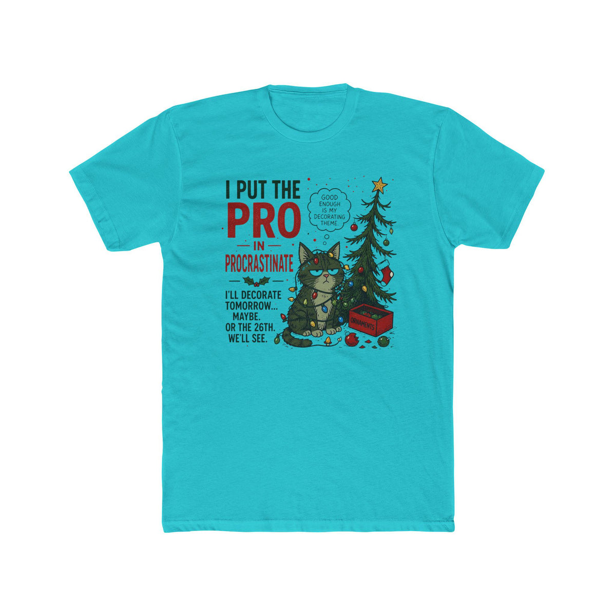 Pro in Procrastinate Cat Tee | Funny Christmas Tree Holiday Shirt