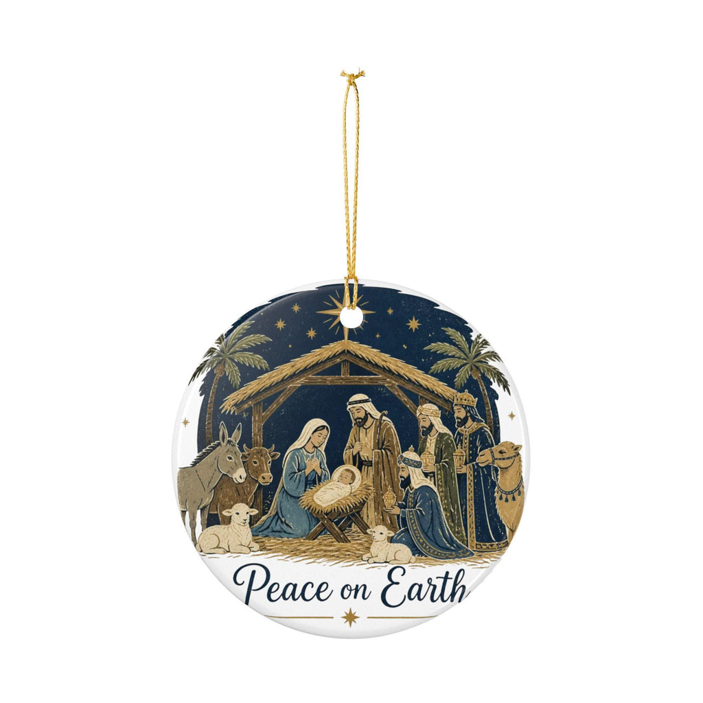 Ceramic Nativity Ornament | Keep Christ in Christmas, Pine Holly Accents