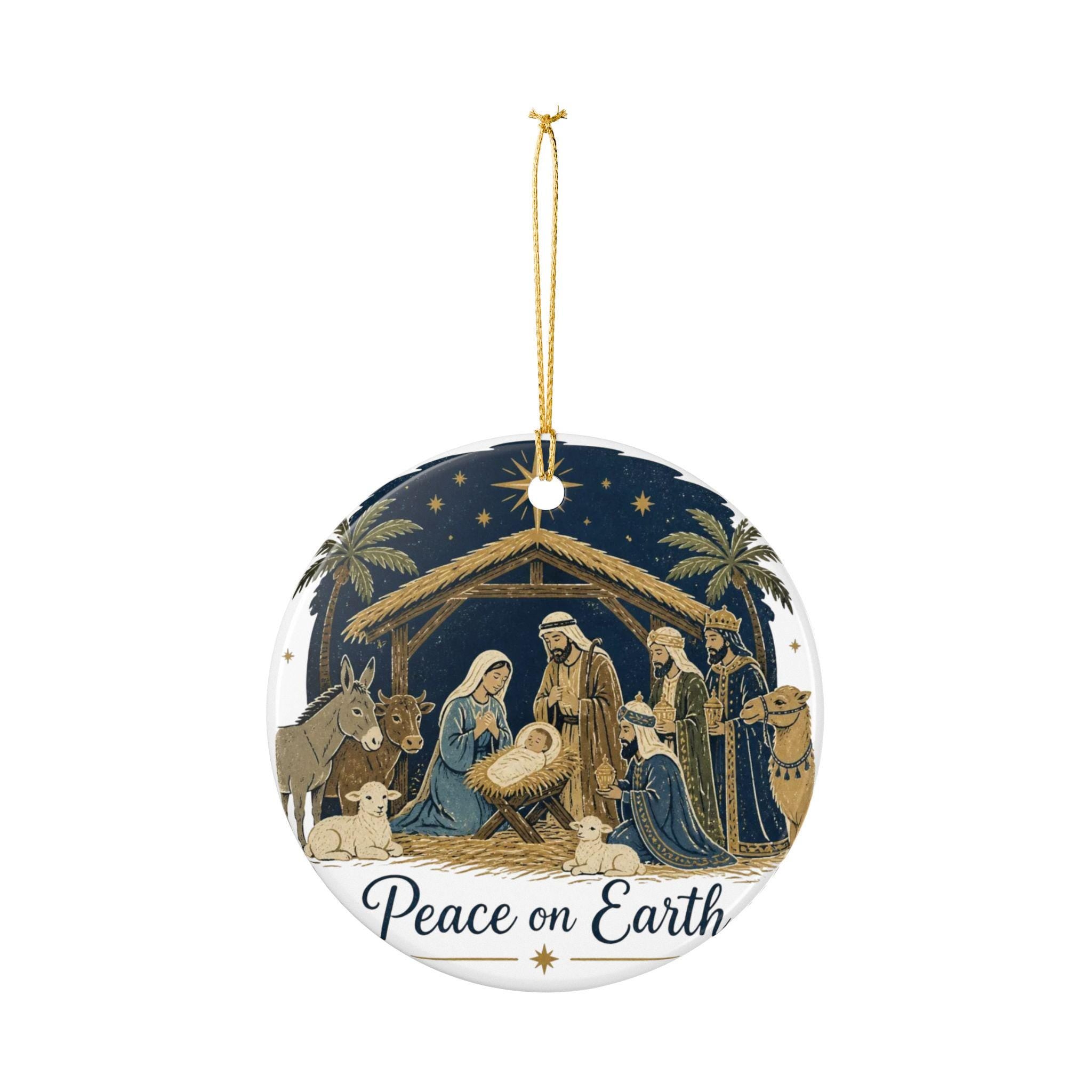 Ceramic Nativity Ornament | Keep Christ in Christmas, Pine Holly Accents
