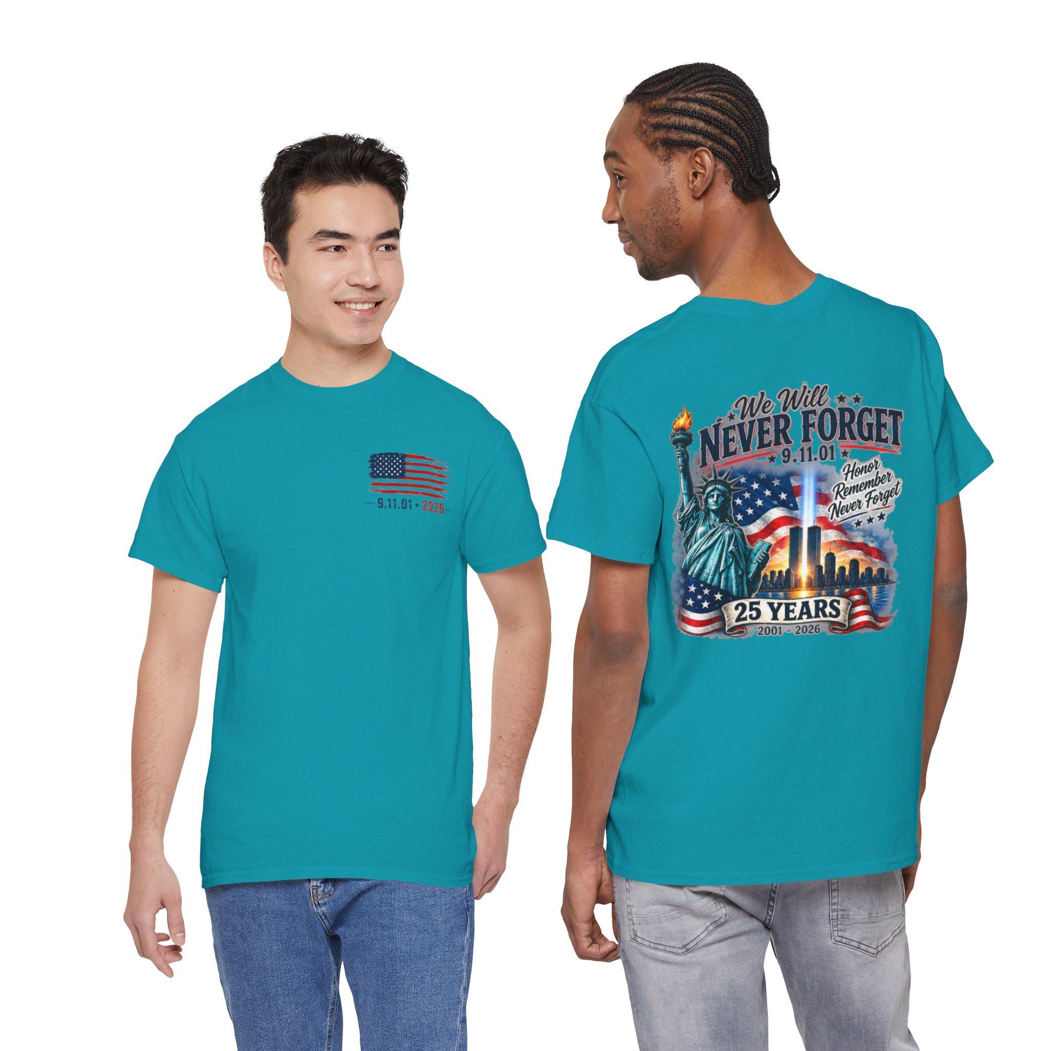 9/11 Memorial Tee | Statue of Liberty, Twin Towers, American Flag (25 Years)