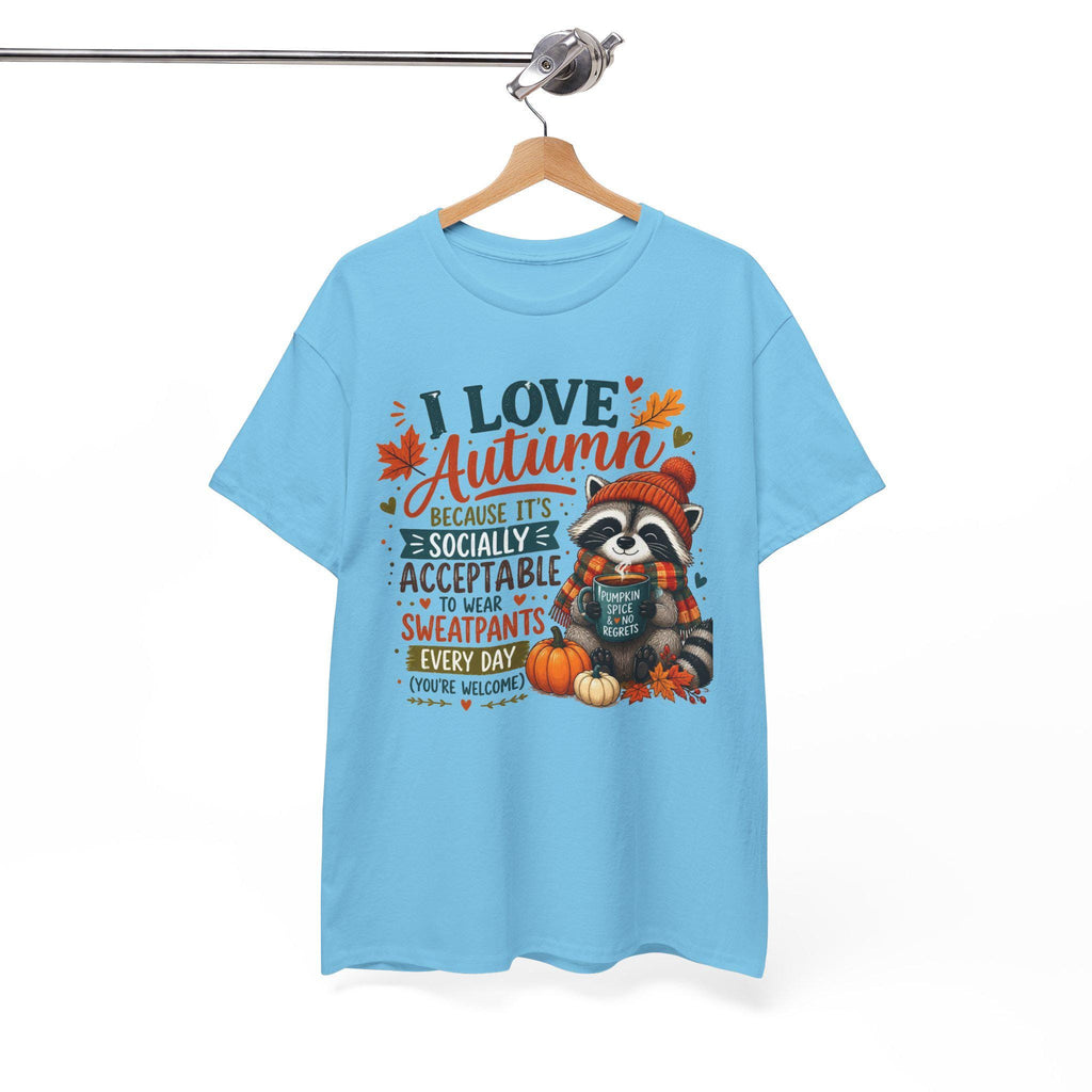 I Love Autumn Raccoon Tee | Fall Leaves, Pumpkin, Humorous autumn saying