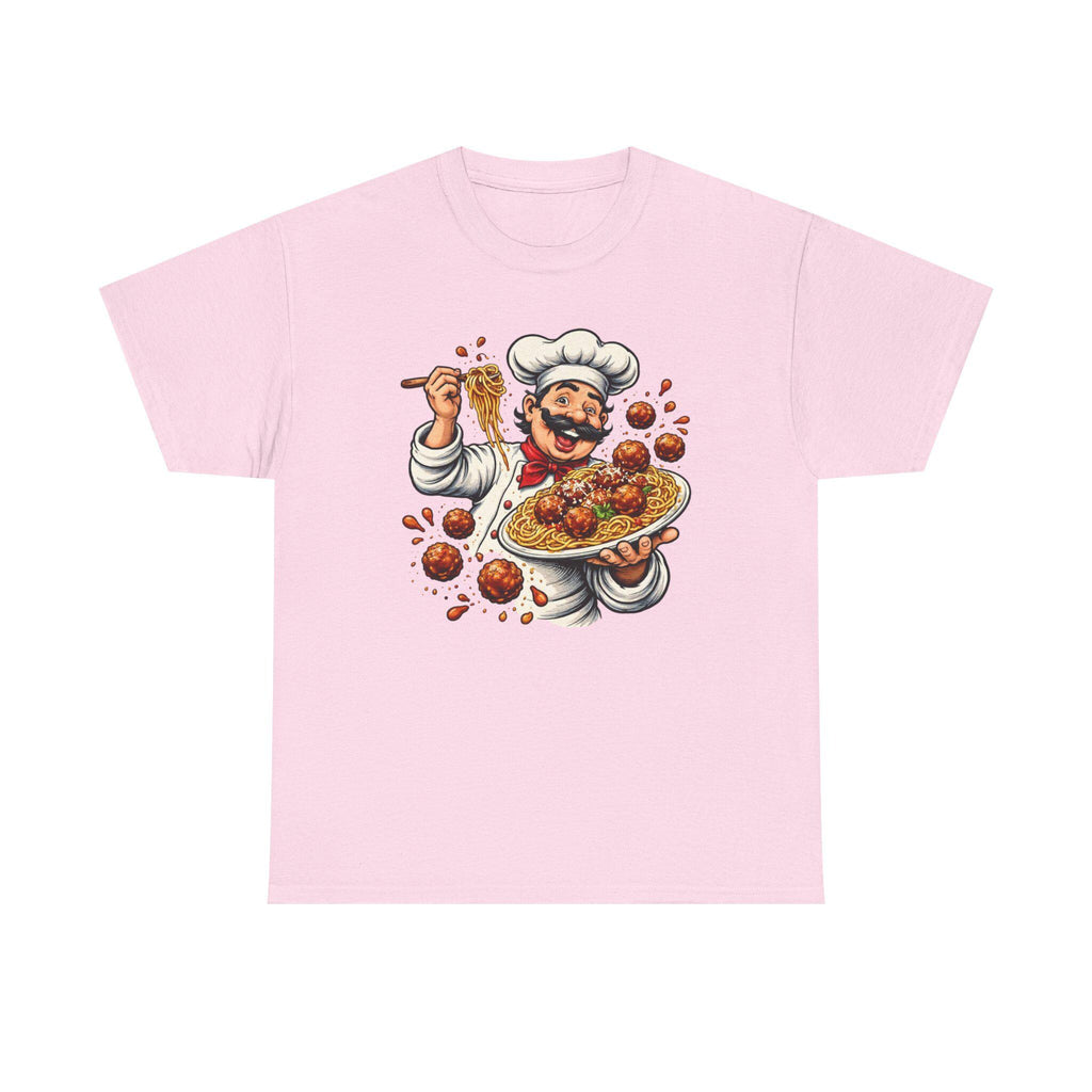 Happy Chef with Spaghetti and Meatballs T-Shirt | Pasta Cook Illustration