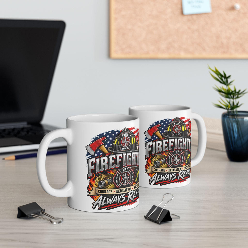 Firefighter Helmet Axes Mug | Courage Dedication Sacrifice Coffee Cup