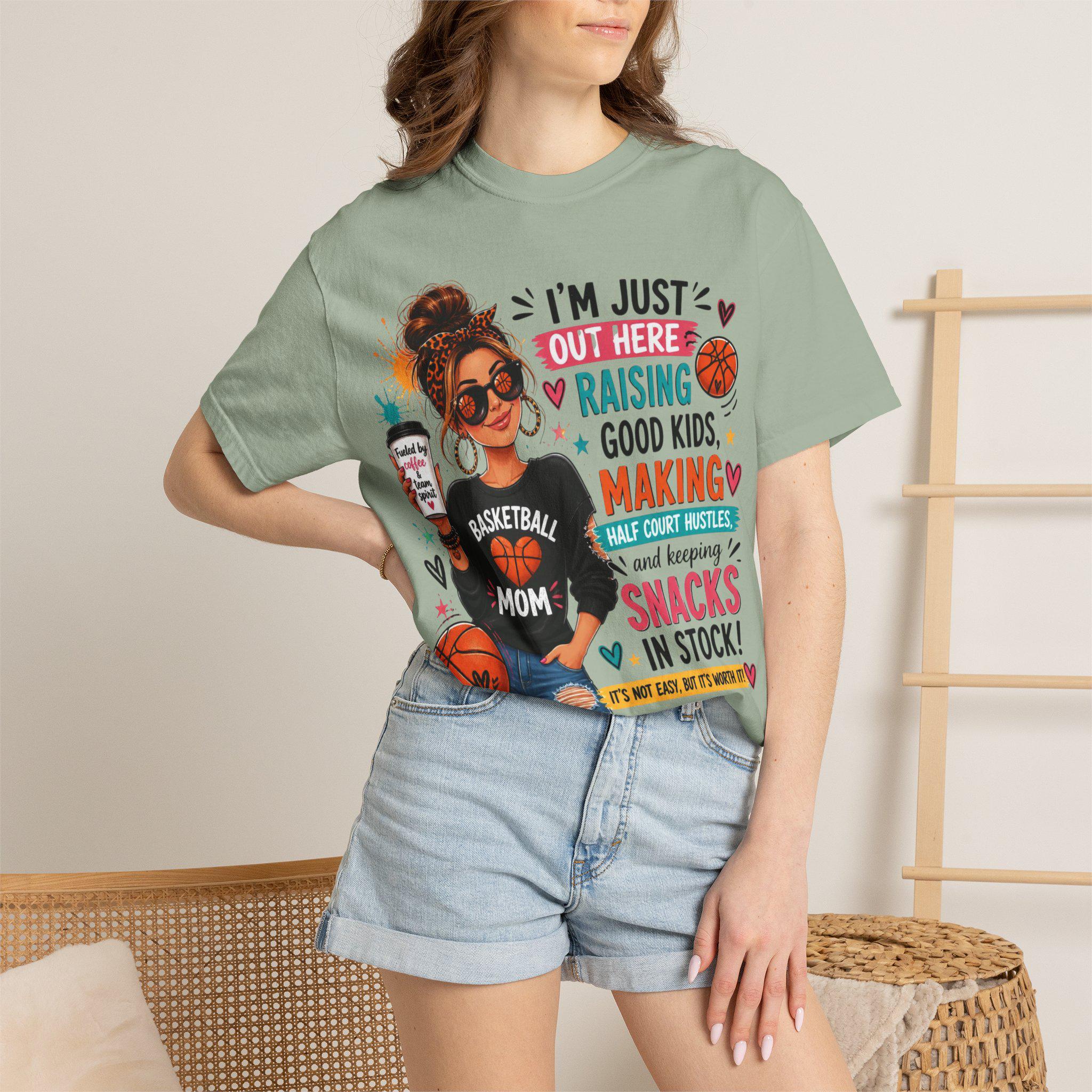 Basketball Mom Graphic Tee, Garment-Dyed Cotton, Relaxed Fit