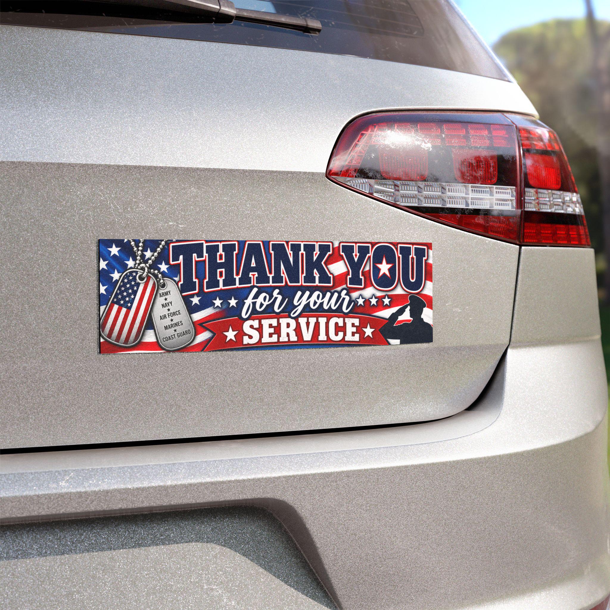 Patriotic Military Car Magnet | Thank You for Service, Dog Tags, Saluting Soldier