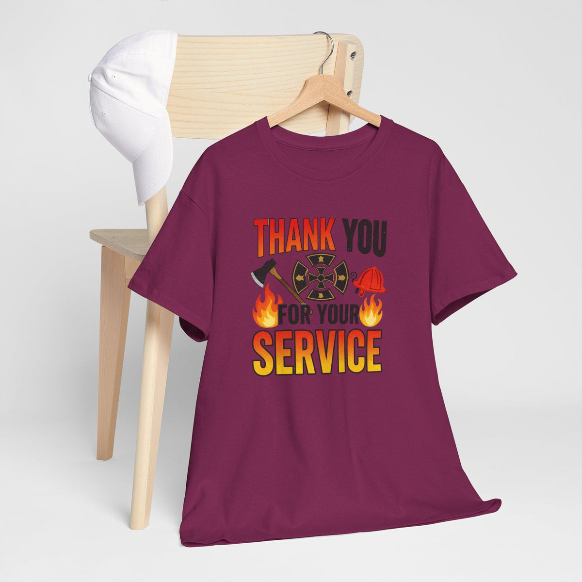 Thank You For Your Service Firefighter T-Shirt | Fire Helmet Flames Appreciation