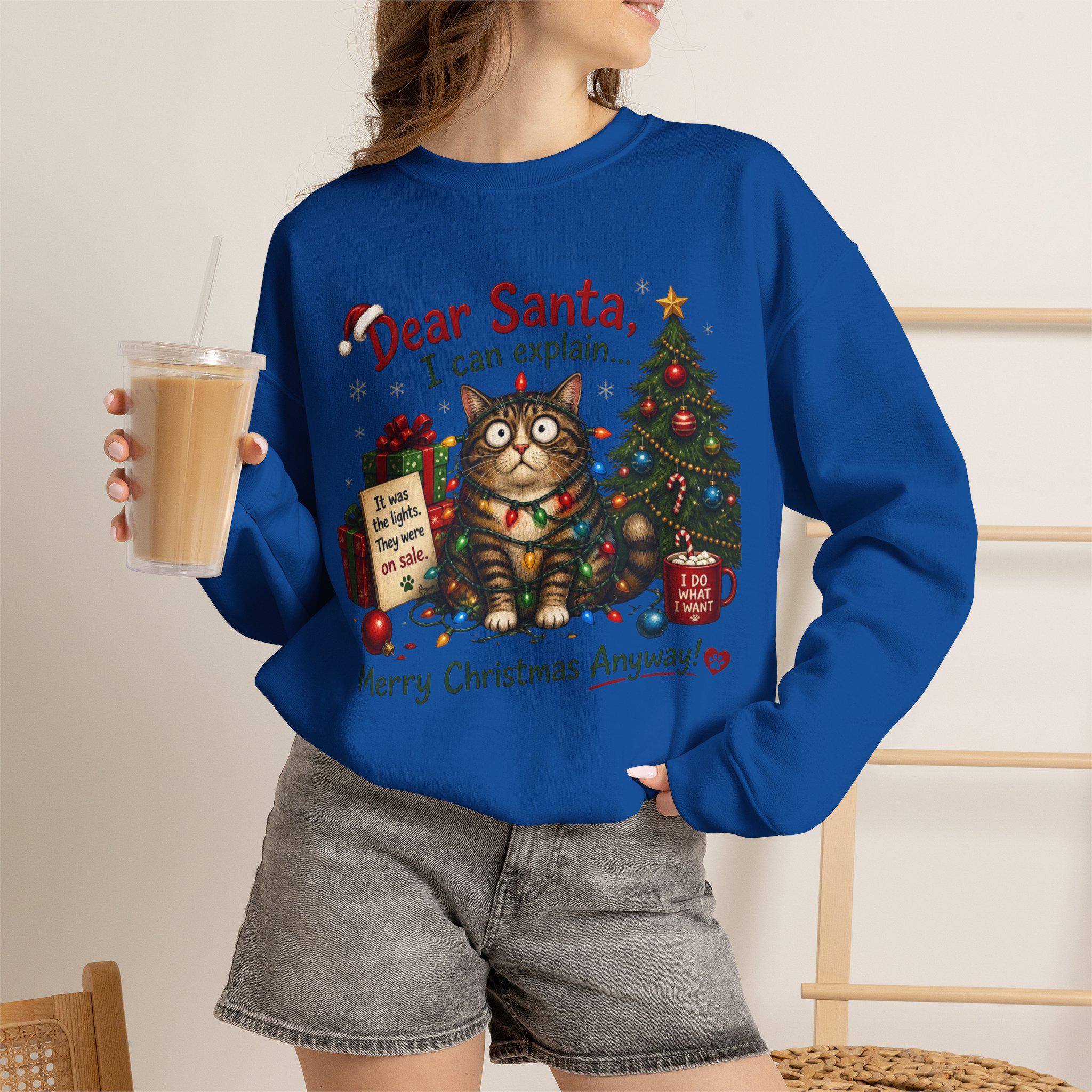 Dear Santa I Can Explain Cat Christmas sweatshirt | Holiday Cat Crewneck