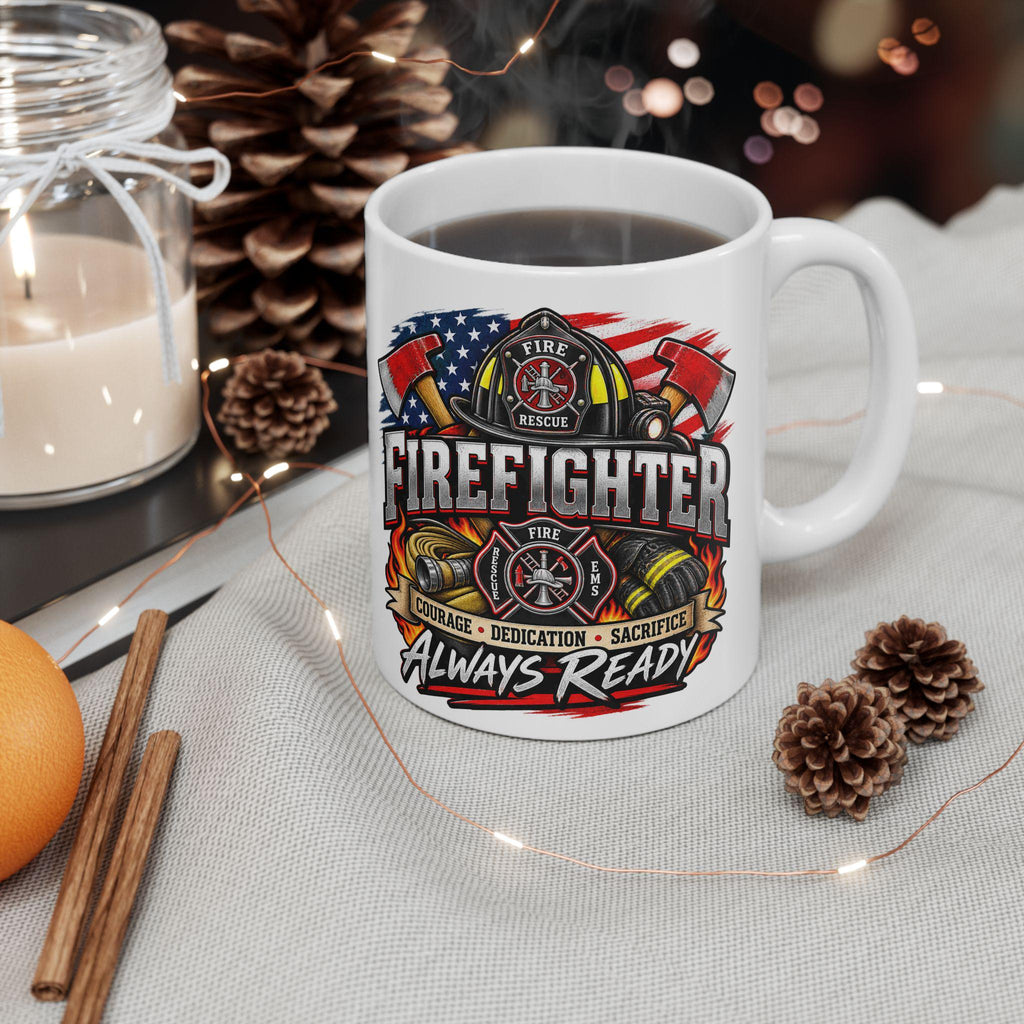 Firefighter Helmet Axes Mug | Courage Dedication Sacrifice Coffee Cup