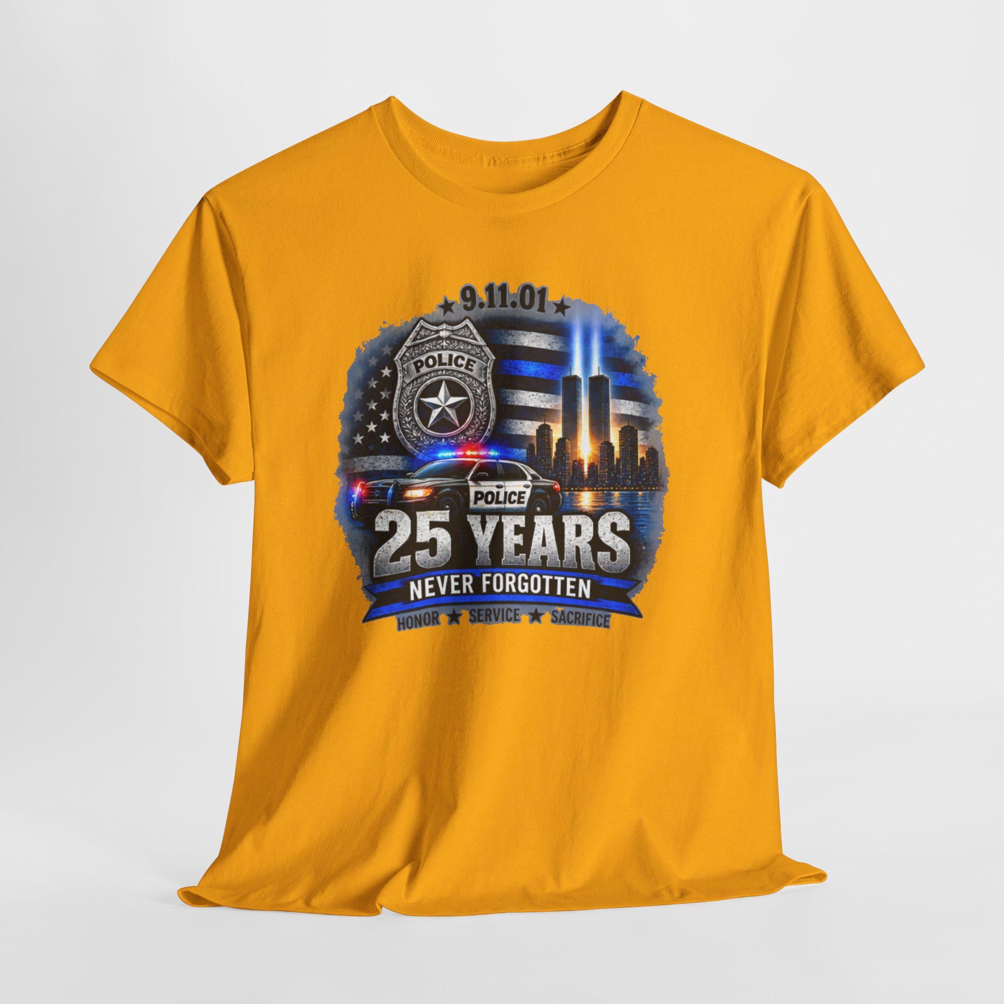9-11 25 Years Never Forgotten Tee | Police Tribute, Twin Towers Memorial