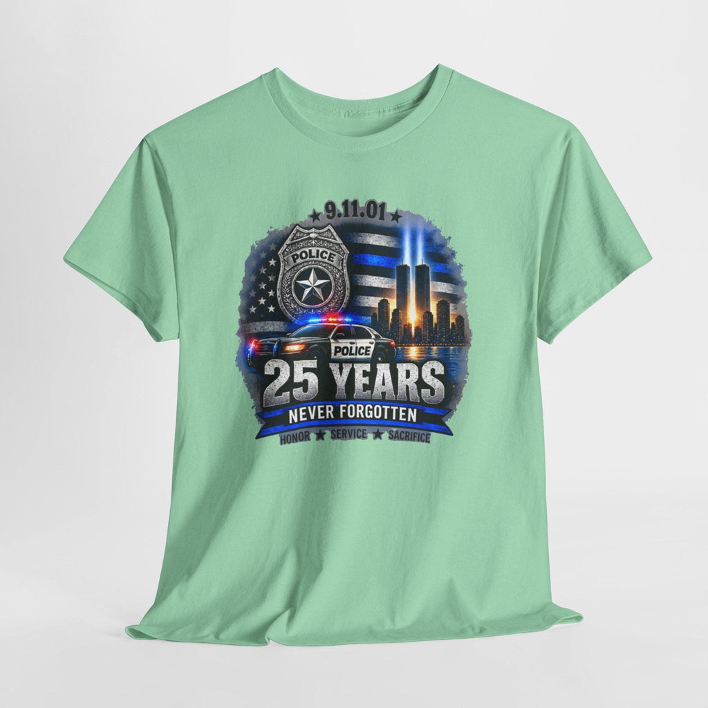 9-11 25 Years Never Forgotten Tee | Police Tribute, Twin Towers Memorial