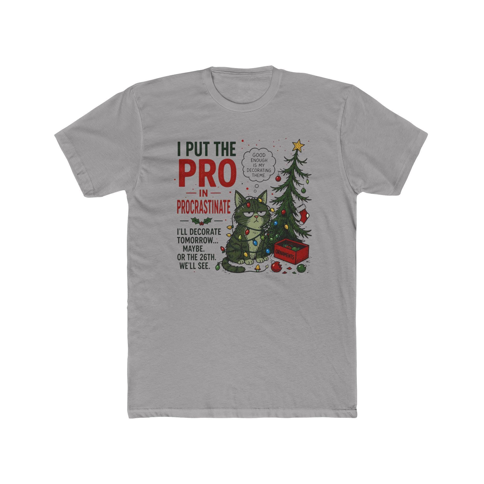 Pro in Procrastinate Cat Tee | Funny Christmas Tree Holiday Shirt