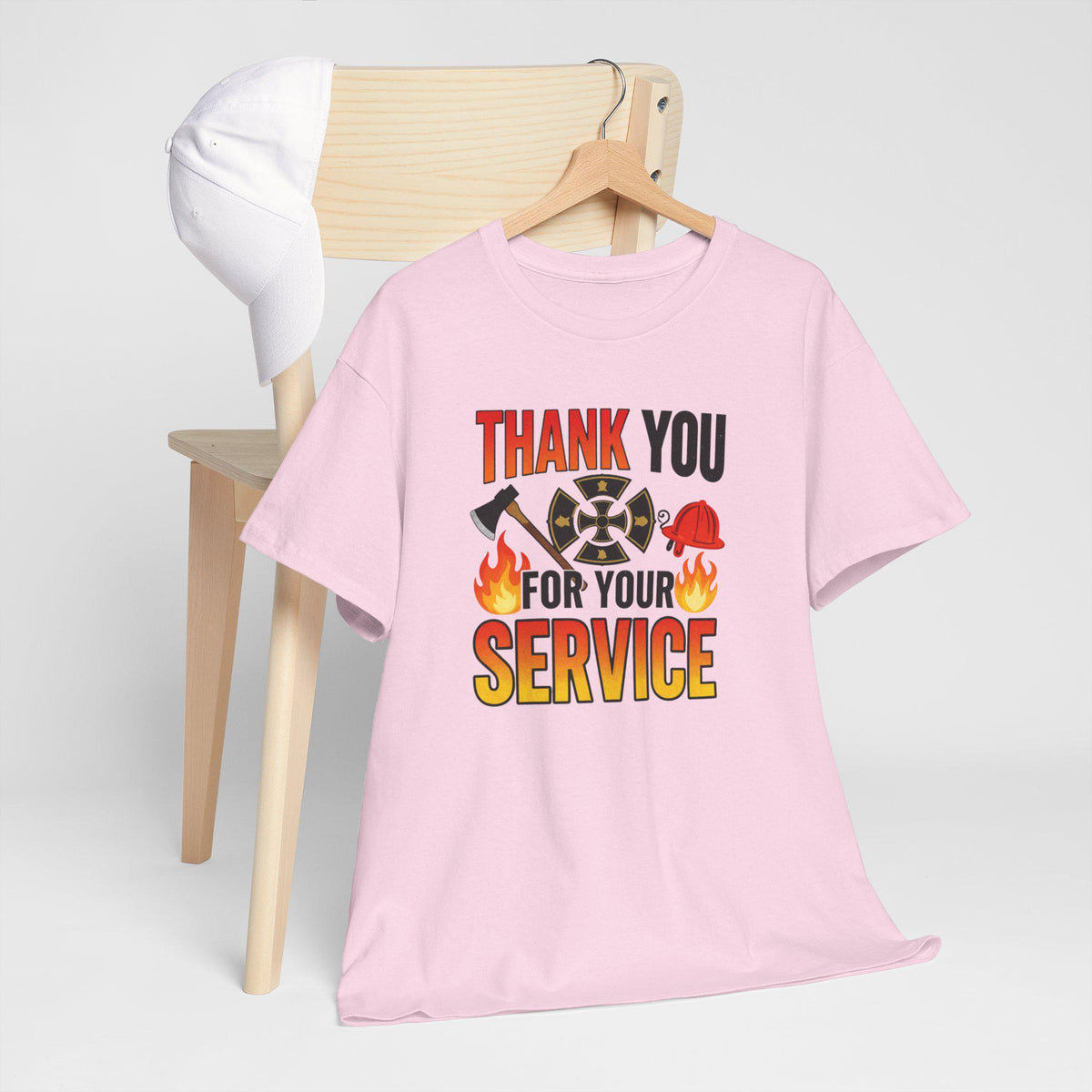 Thank You For Your Service Firefighter T-Shirt | Fire Helmet Flames Appreciation