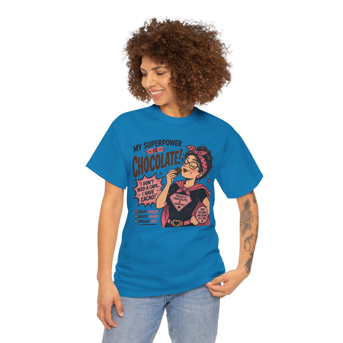 My Superpower Is Chocolate T-Shirt | Retro Comic Woman Chocolate Tee