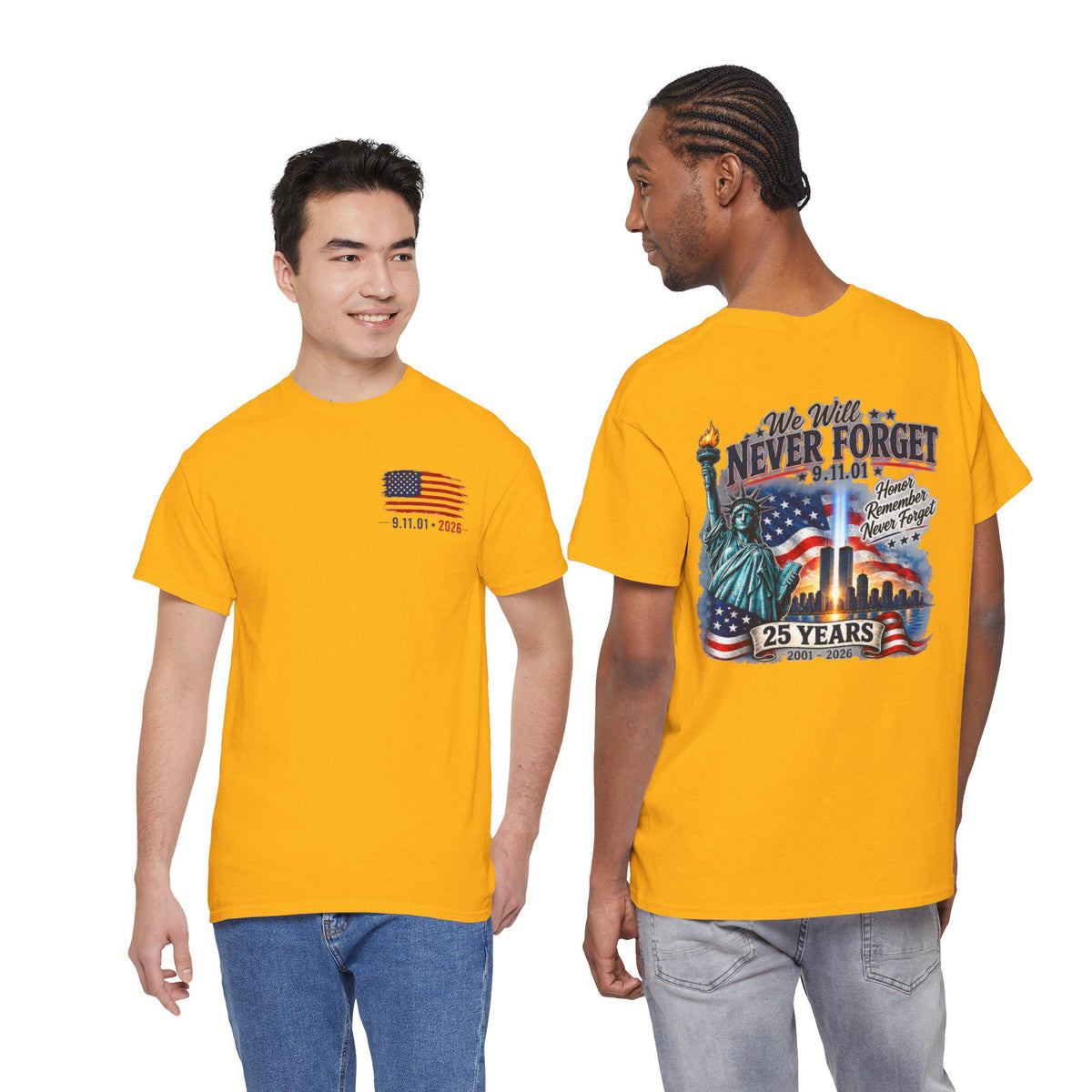 9/11 Memorial Tee | Statue of Liberty, Twin Towers, American Flag (25 Years)