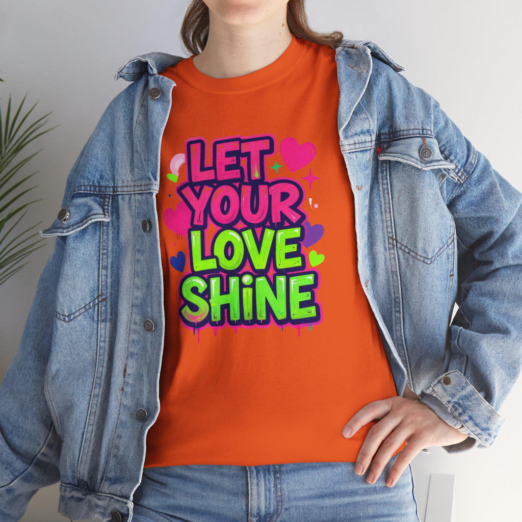 Let Your Love Shine Tee | Neon Heart Typography Shirt