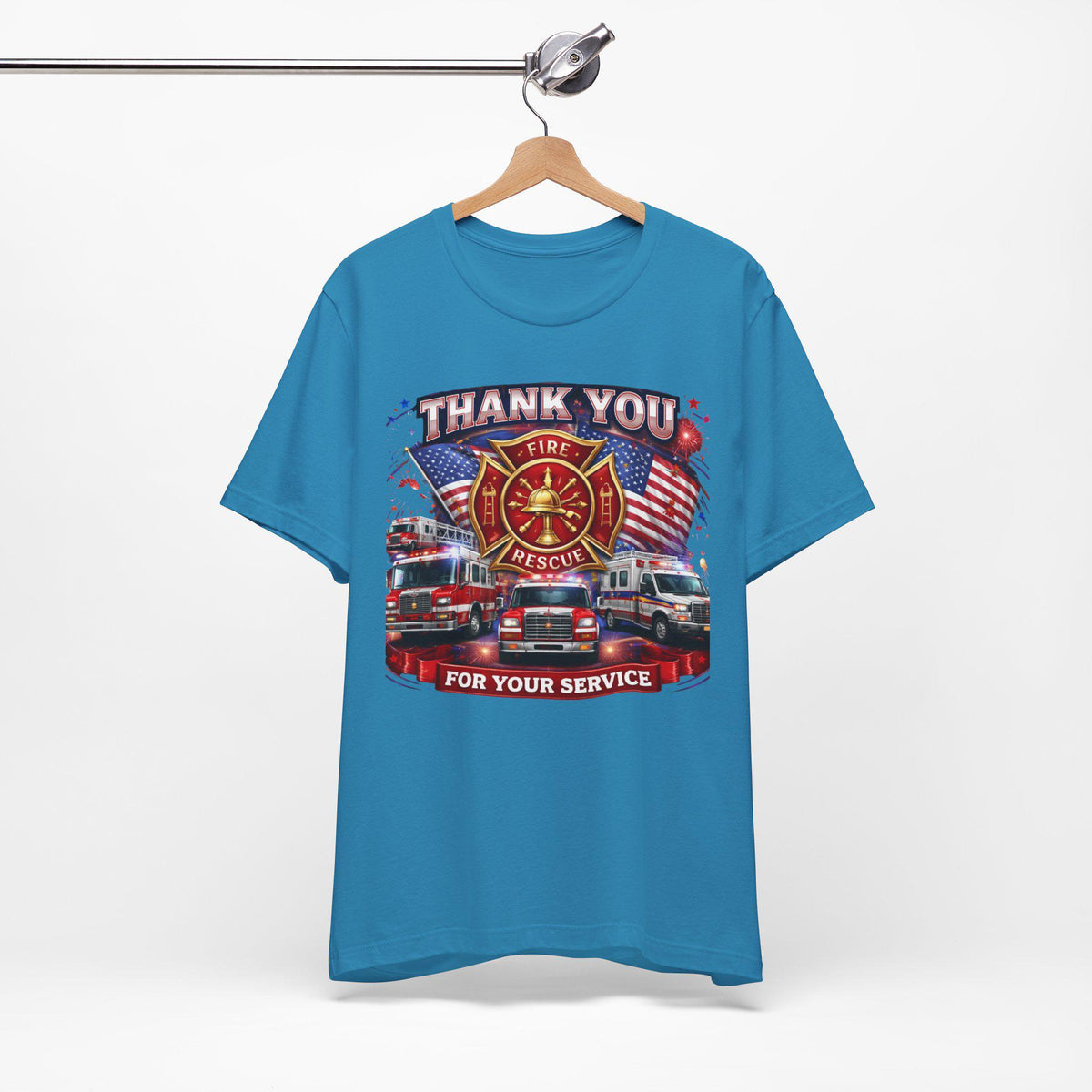 Thank You Fire Rescue For Your Service T-Shirt | Firefighter Tribute Tee