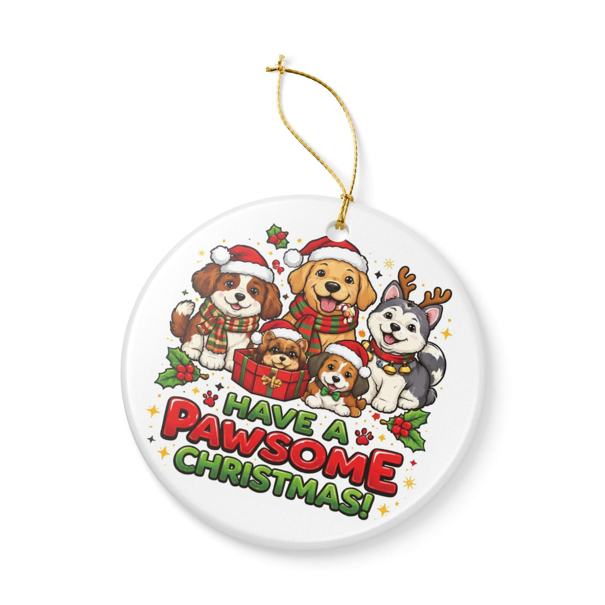 Ceramic Dog Christmas Ornament | Festive Pawsome Holiday Tree Decor