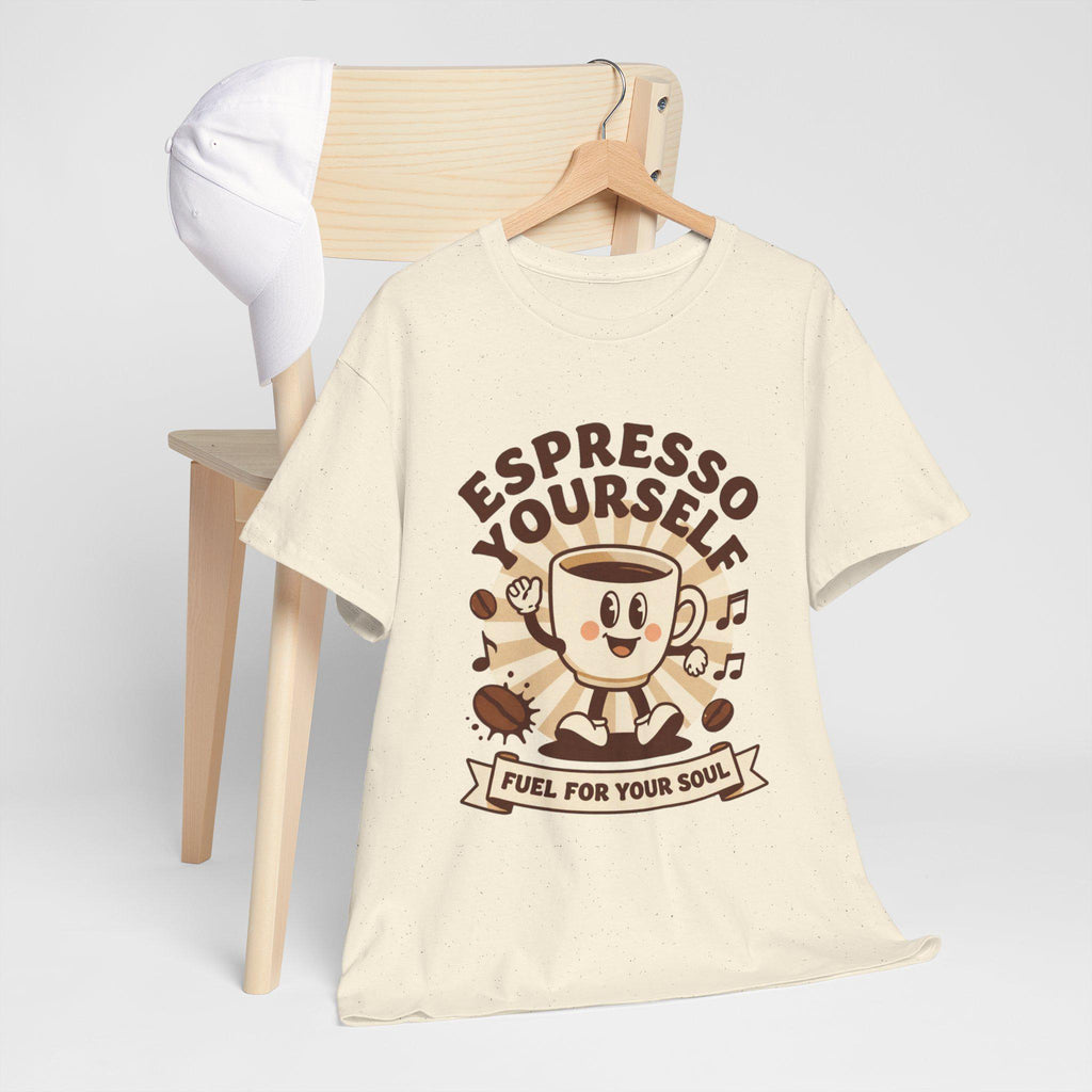 Espresso Yourself mug character T-Shirt | coffee pun tee, fuel for your soul