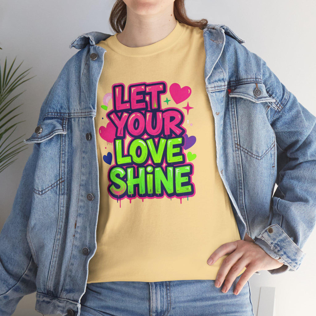 Let Your Love Shine Tee | Neon Heart Typography Shirt