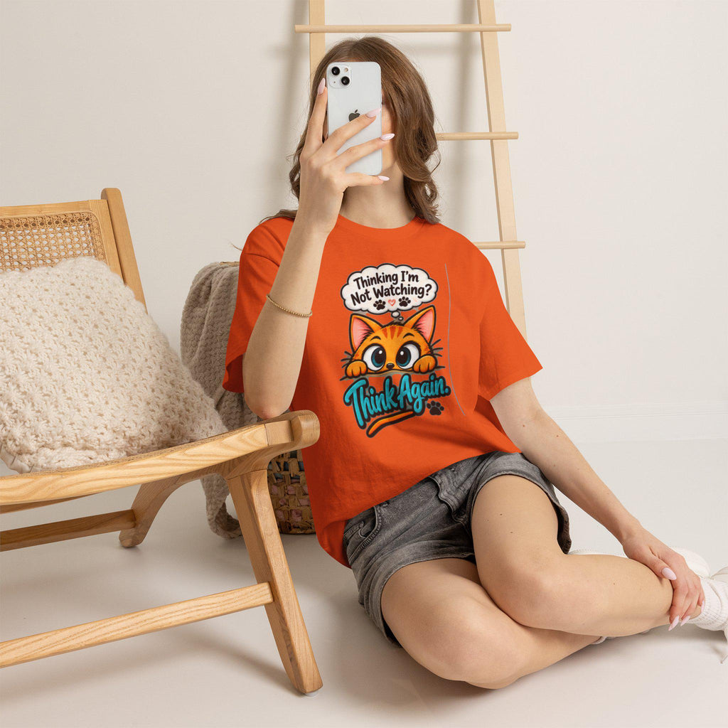 Humorous Cat T-Shirt, Wide-Eyed Cat Peek, Cotton Crew Neck Tee