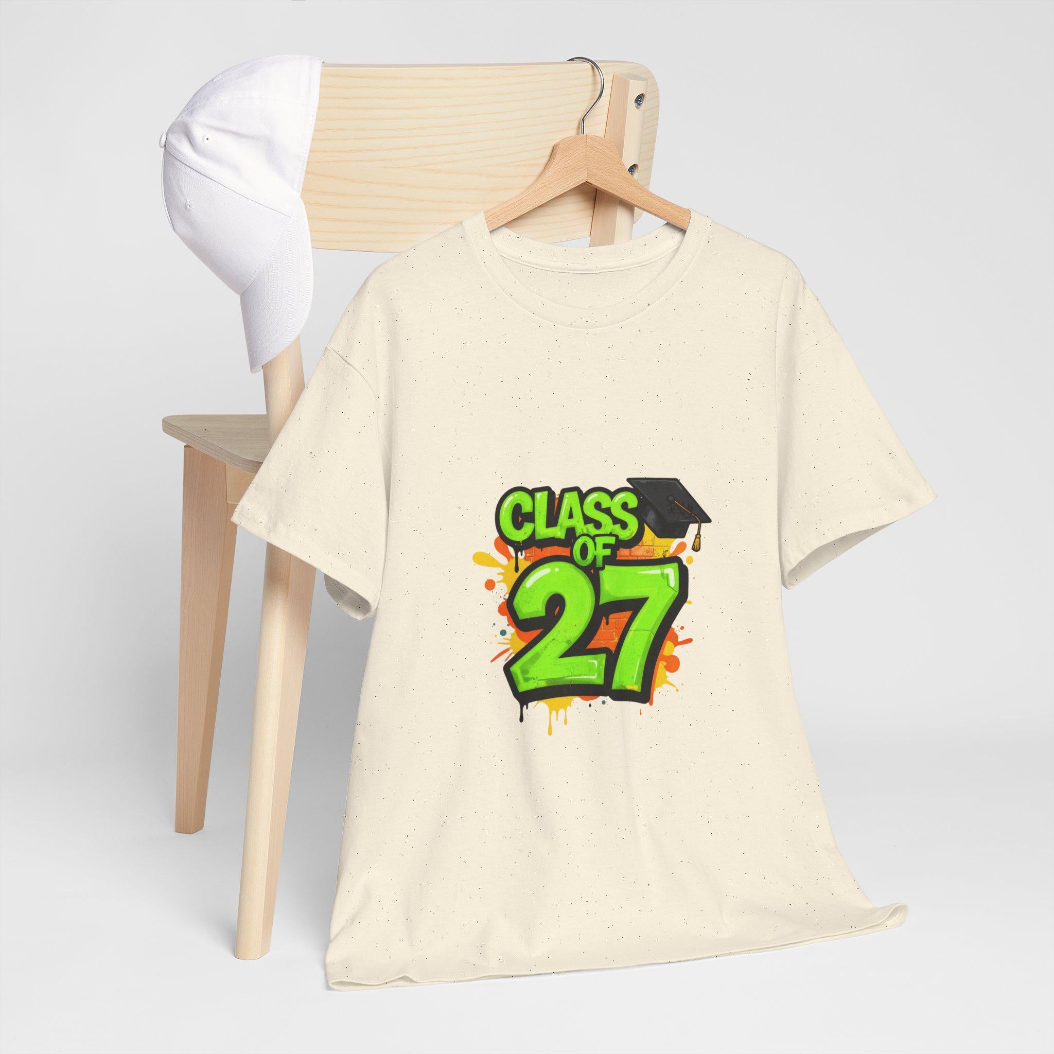 Class of 27 Graduation Tee | Neon Graffiti Grad Cap Design
