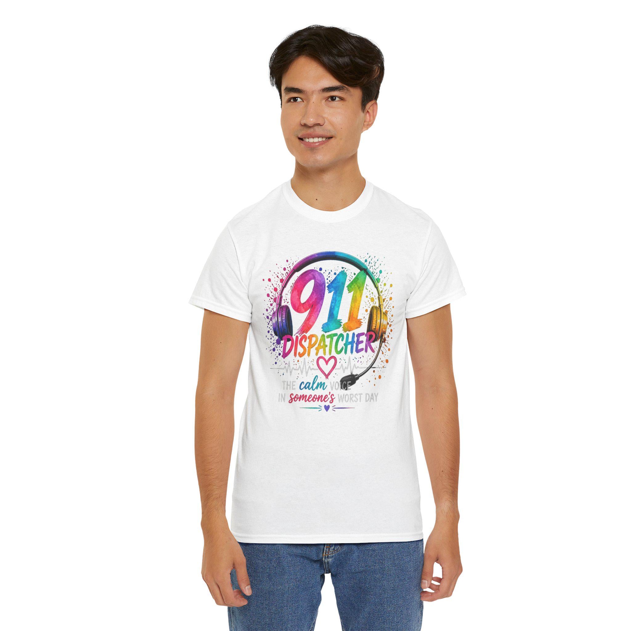911 Dispatcher Tee | Rainbow Headset, Calm Someone's Worst Day design,first responder