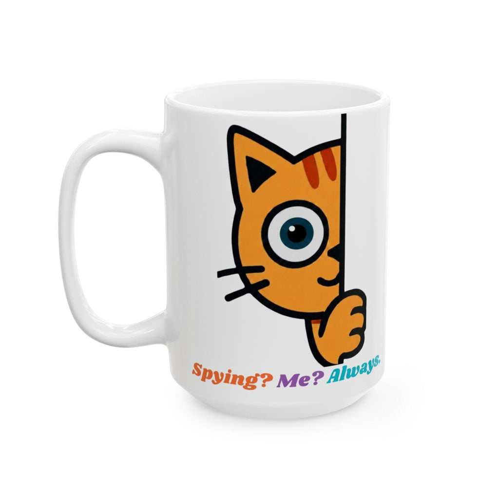 Cat Ceramic Mug, Playful Fox Peek Design, 11oz Coffee Cup