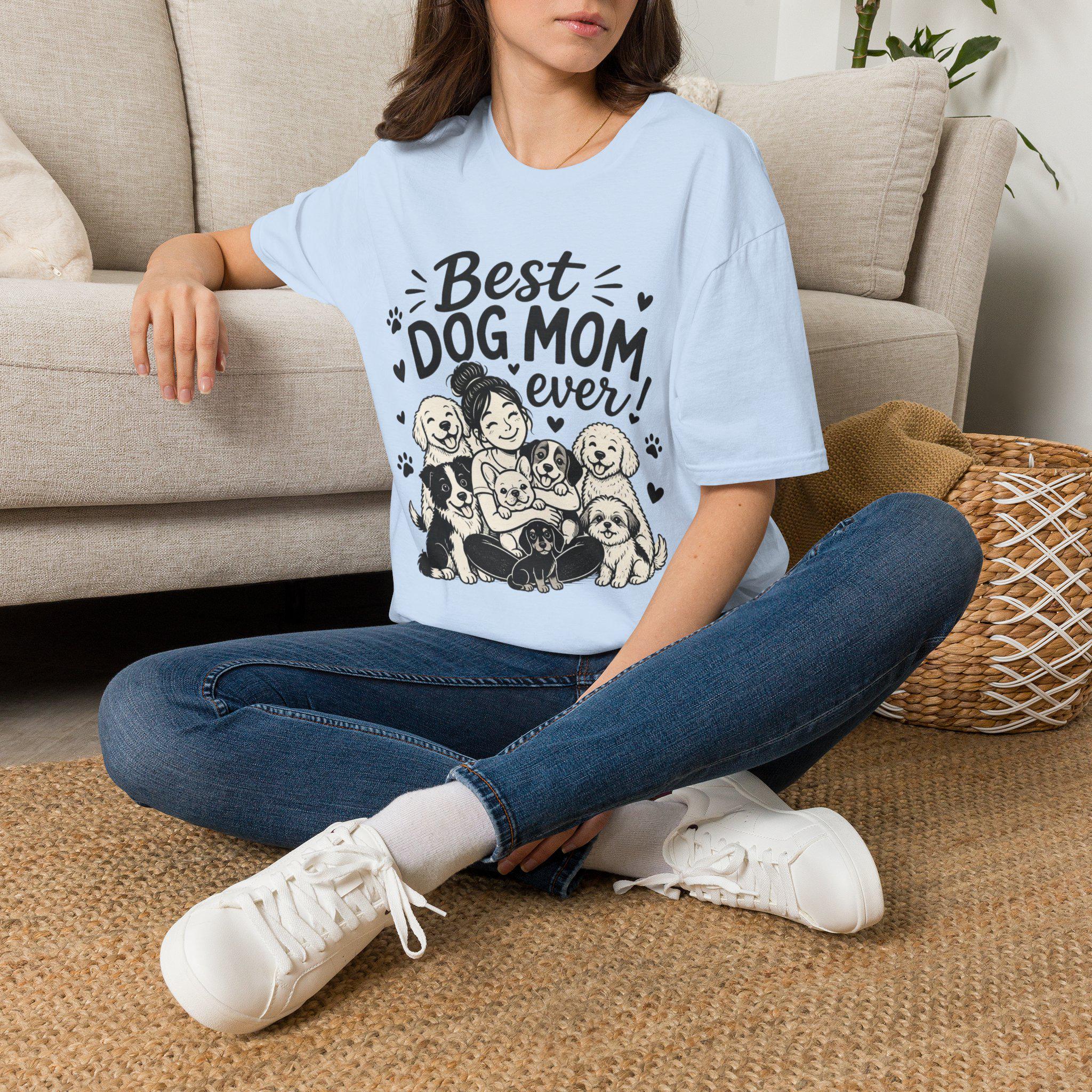 Dog Mom T-Shirt | Hand-Drawn Pups, Lightweight Cotton Tee