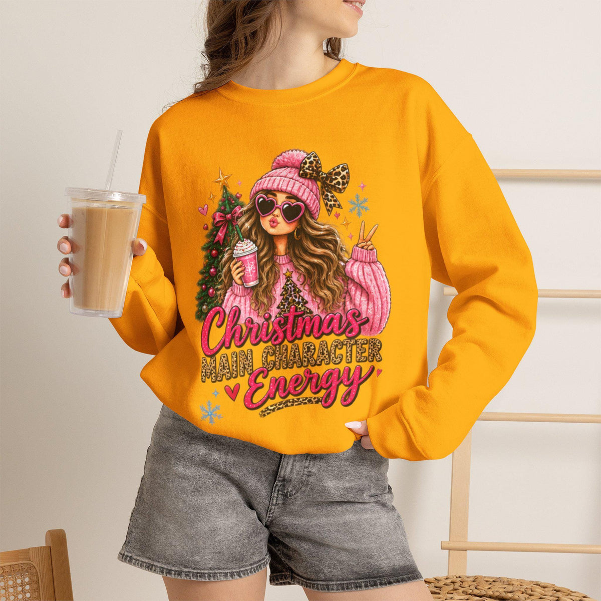 Pink Christmas Tree Sweatshirt, GenZ Christmas Crewneck, Cute Holiday Sweatshirt for Her, Retro Xmas Gift, Trendy Womens Winter Top