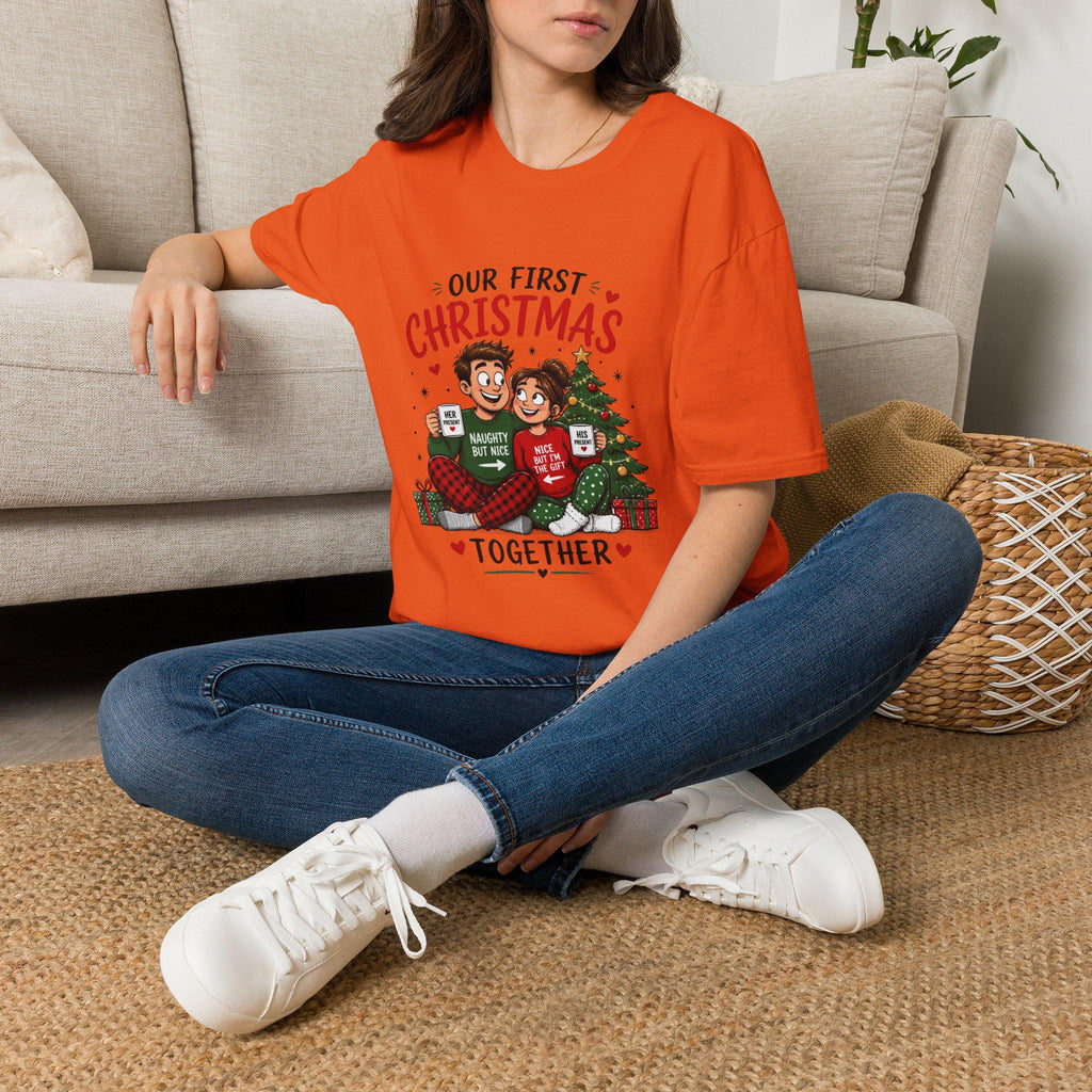Our First Christmas Couple Illustration T-Shirt | Matching Holiday Tee