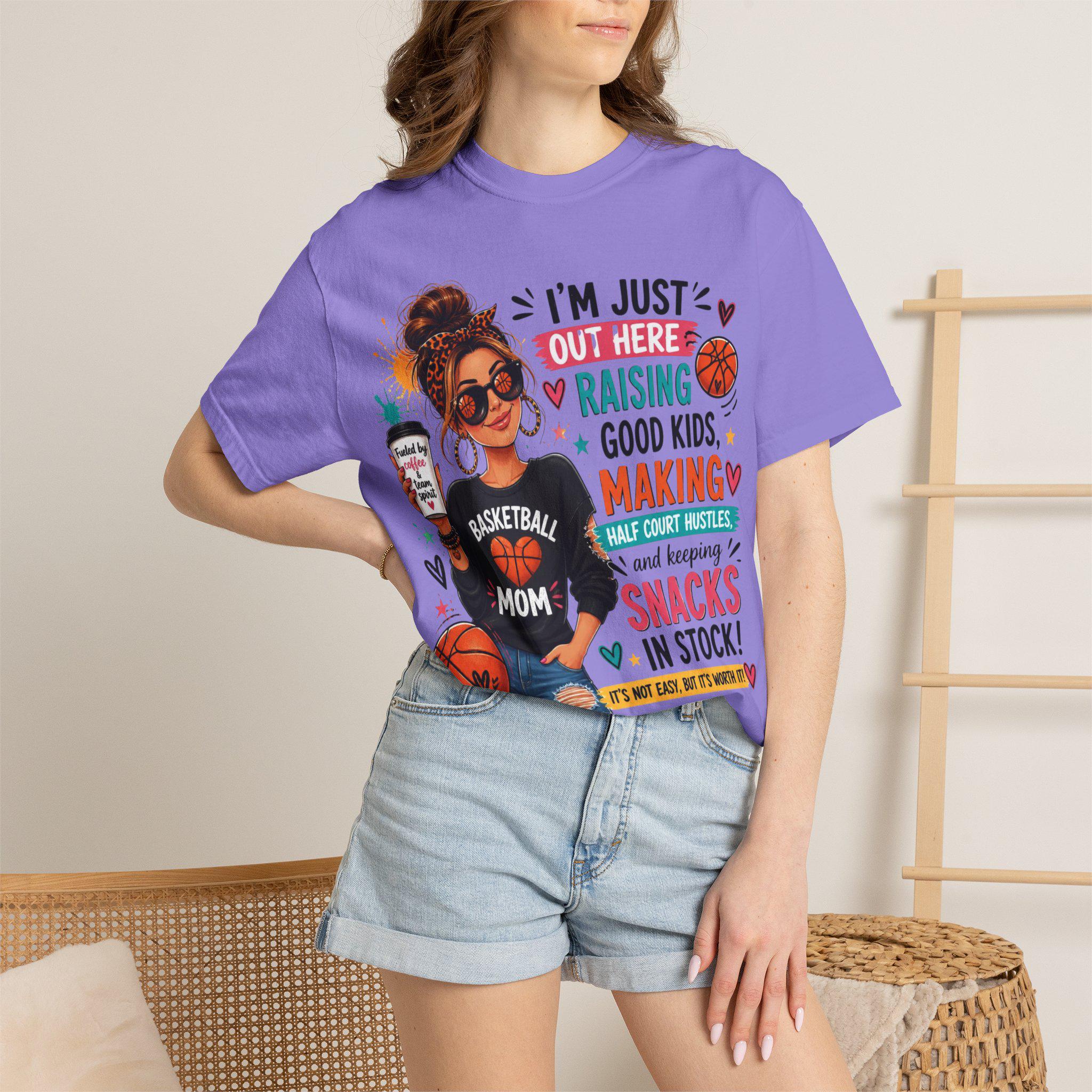 Basketball Mom Graphic Tee, Garment-Dyed Cotton, Relaxed Fit