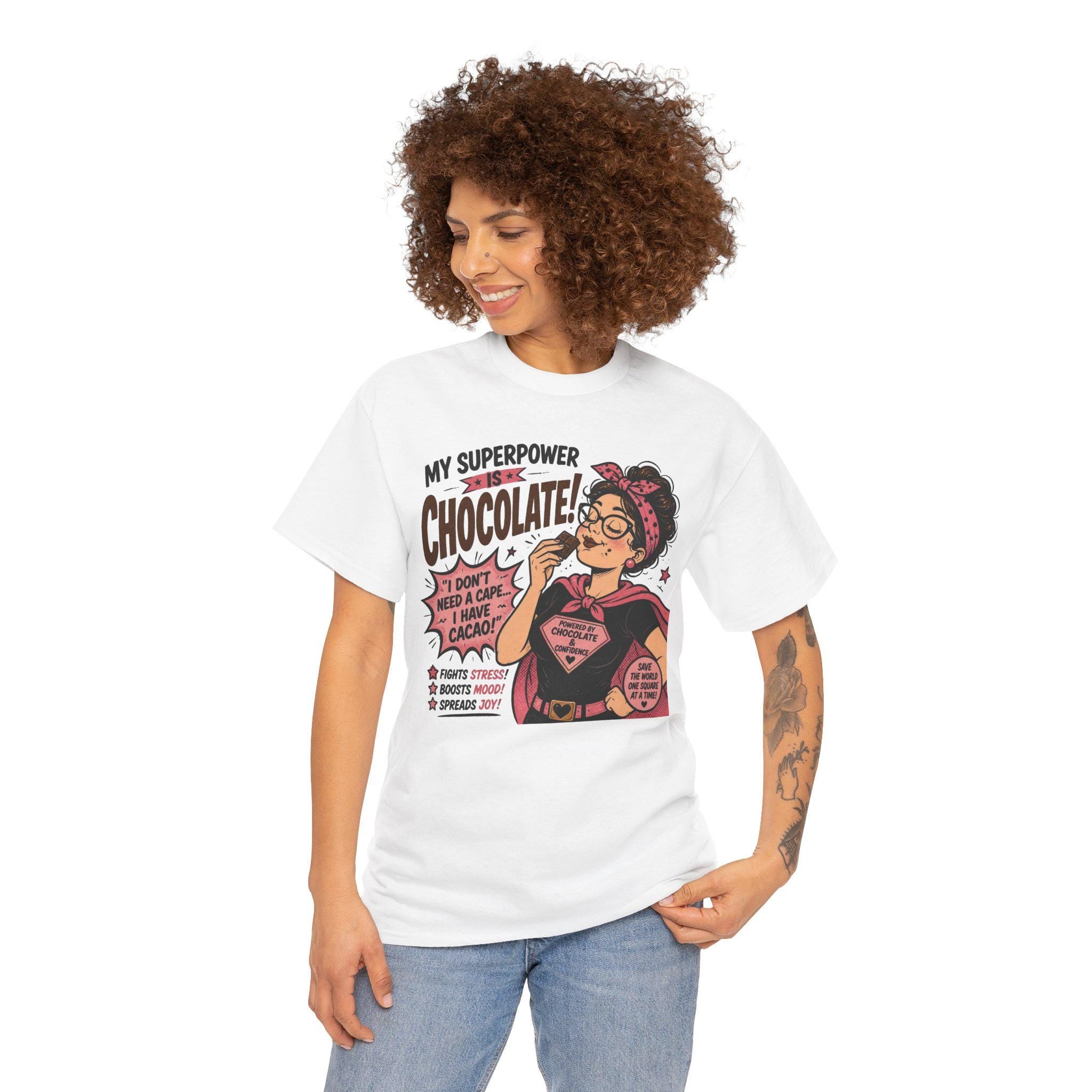 My Superpower Is Chocolate T-Shirt | Retro Comic Woman Chocolate Tee