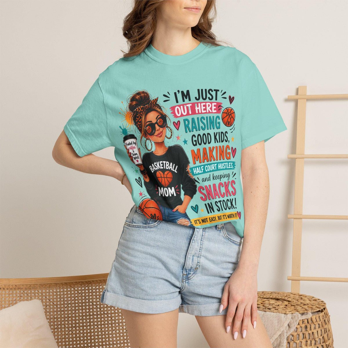 Basketball Mom Graphic Tee, Garment-Dyed Cotton, Relaxed Fit