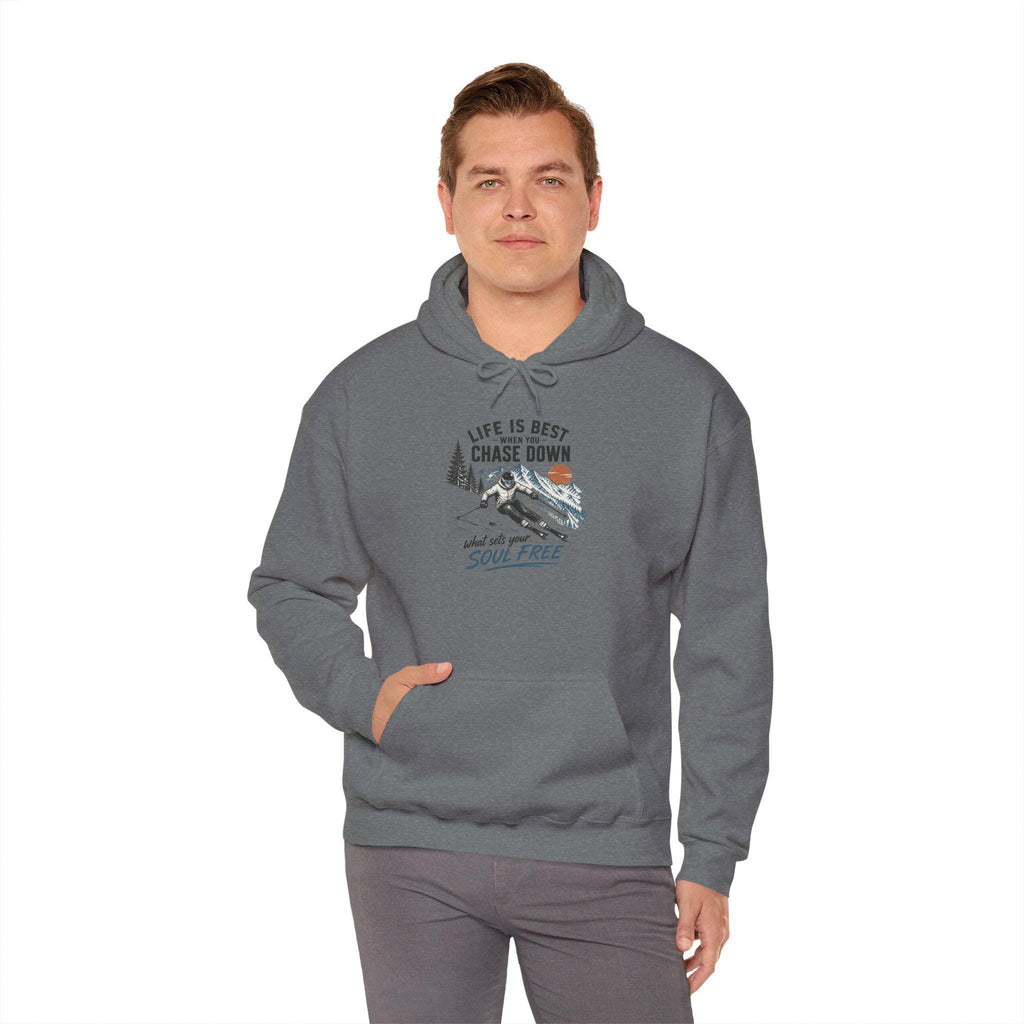 Life Is Chase Down Soul Free Hoodie | Retro Ski Mountain Graphic Sweatshirt