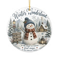 Ceramic Snowman Ornament, Winter Wonderland Scene, Double-Sided Print