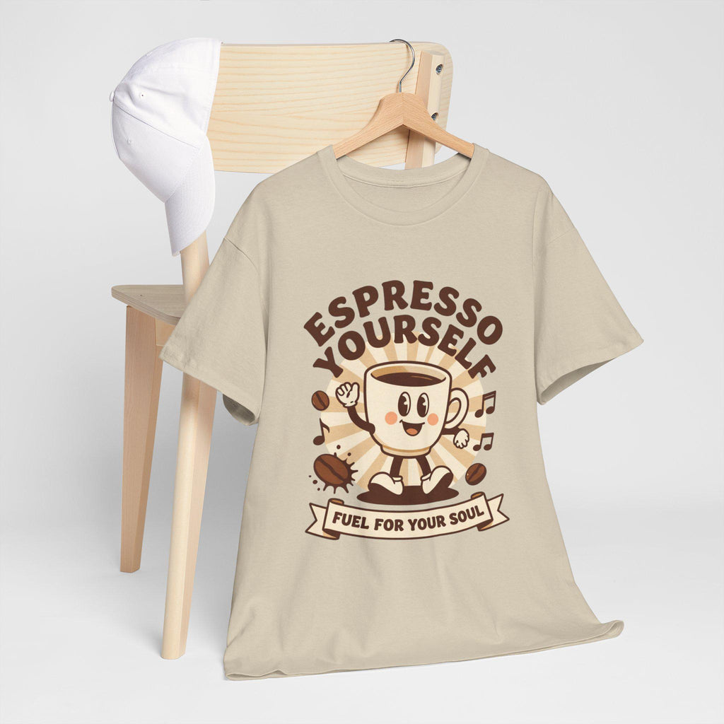 Espresso Yourself mug character T-Shirt | coffee pun tee, fuel for your soul