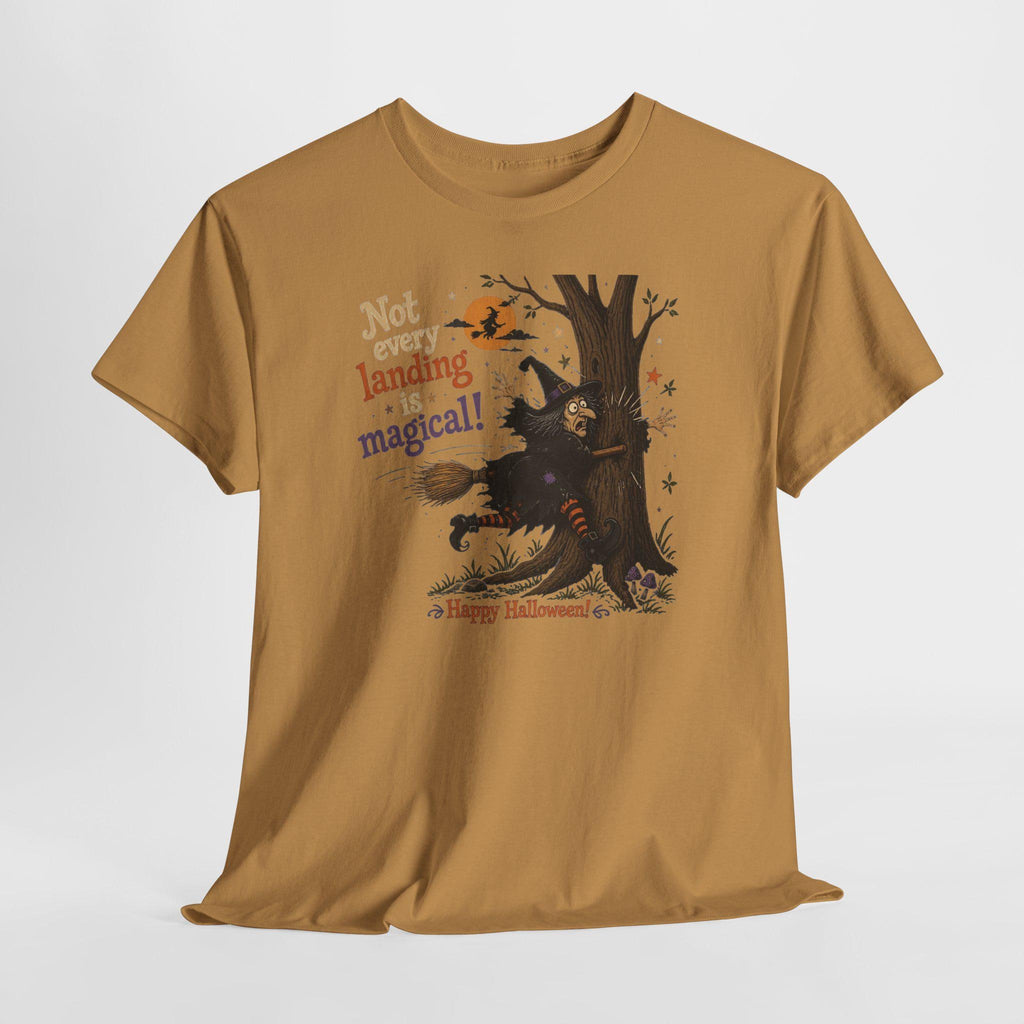 Witch Halloween Tee | Broom Landing Gone Wrong, Pumpkin Orange (100% Cotton)