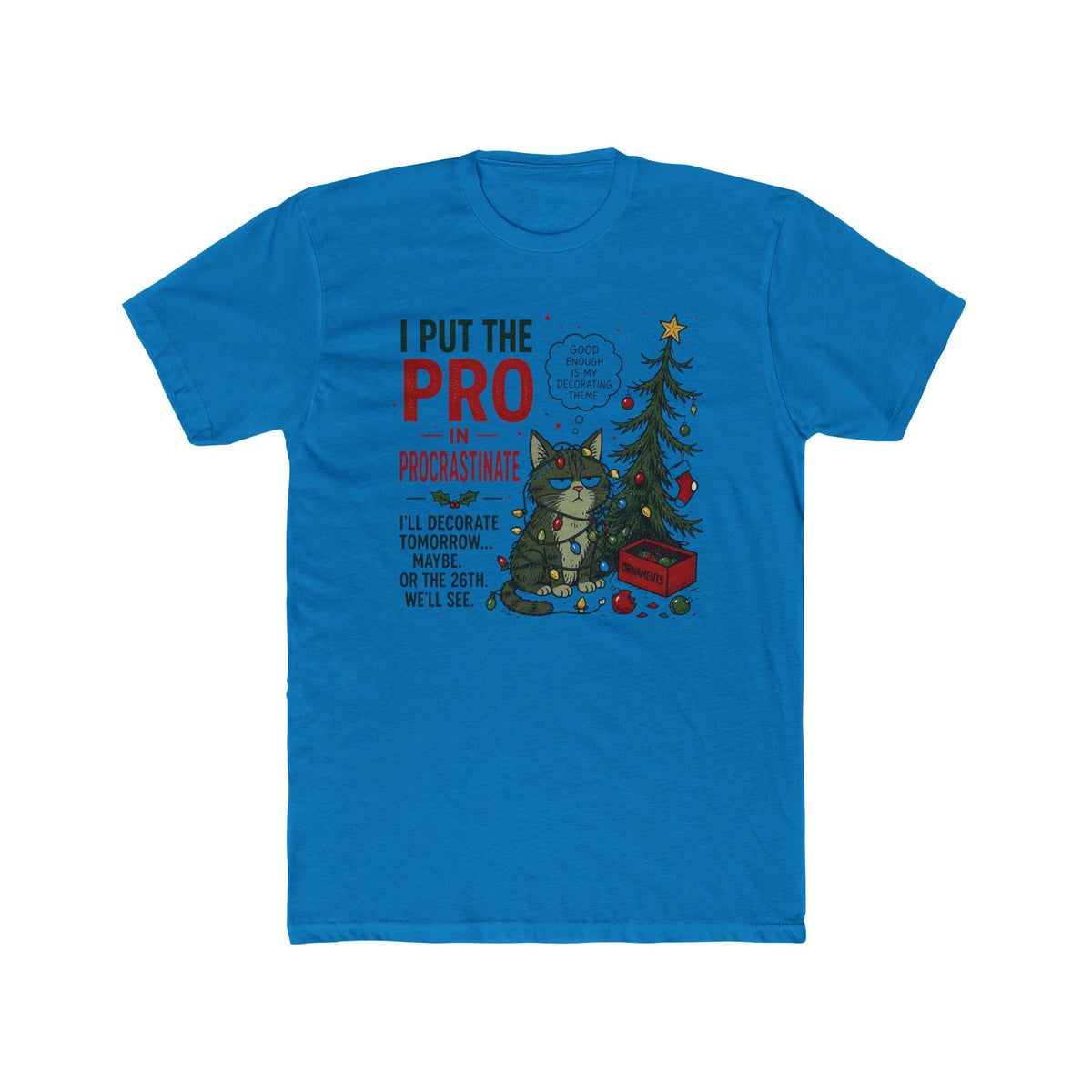 Pro in Procrastinate Cat Tee | Funny Christmas Tree Holiday Shirt