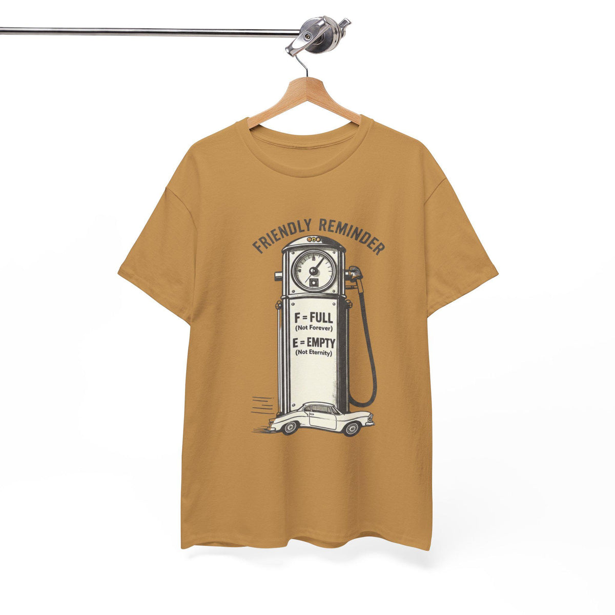 Vintage Gas Pump Illustration T-Shirt | Friendly Reminder F = Full E = Empty