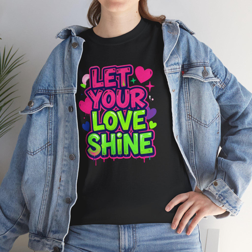 Let Your Love Shine Tee | Neon Heart Typography Shirt