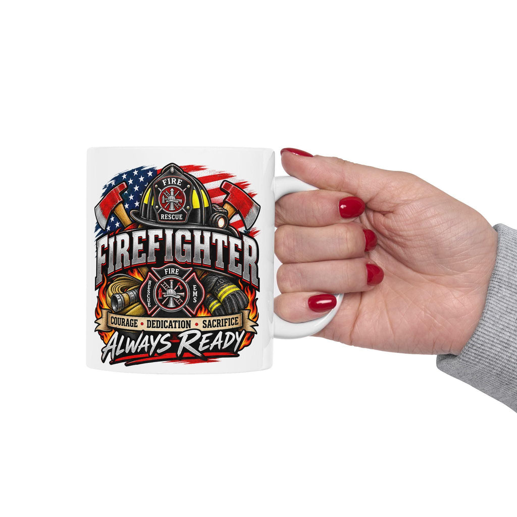 Firefighter Helmet Axes Mug | Courage Dedication Sacrifice Coffee Cup